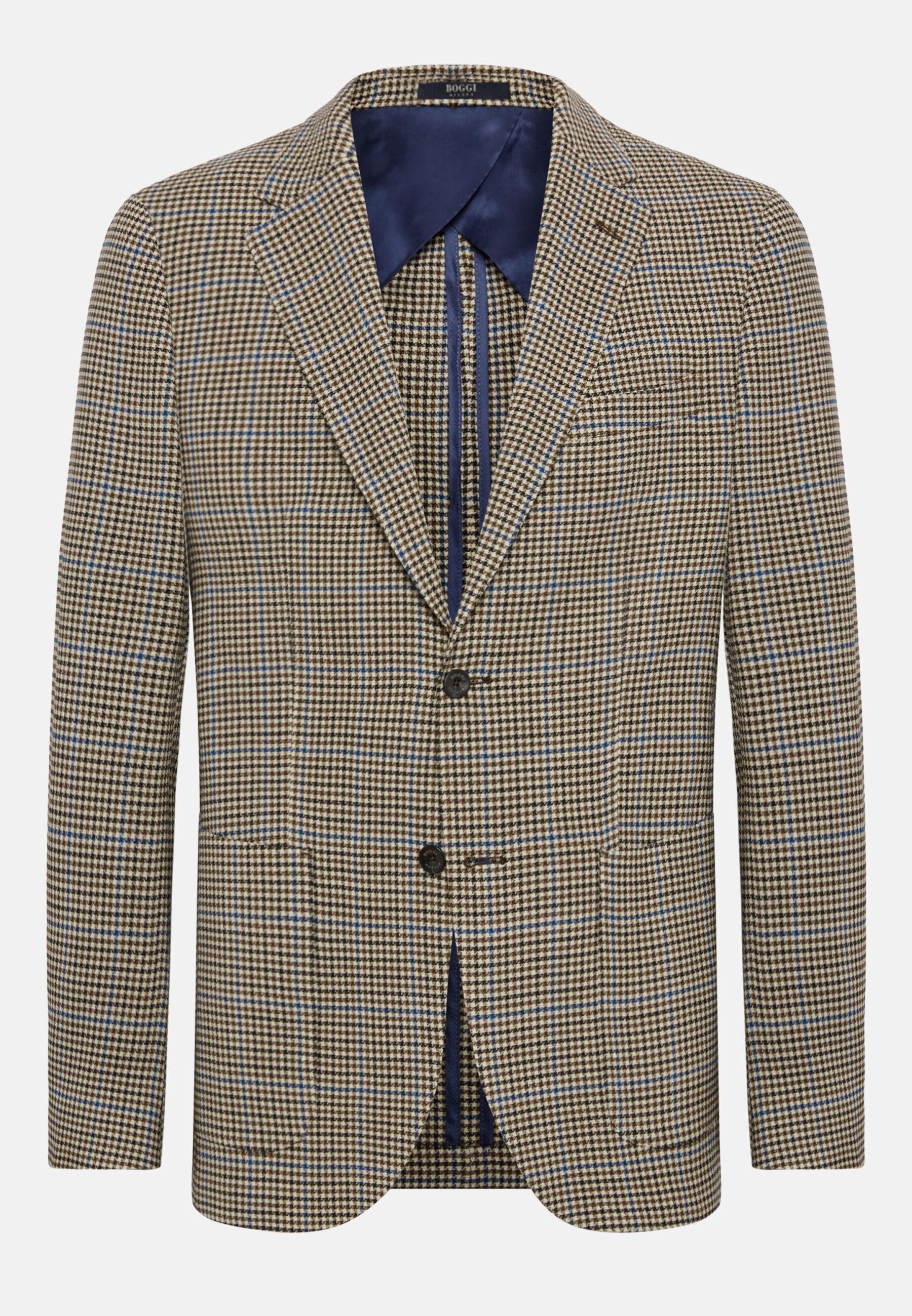 Houndstooth Stretch Wool Jacket Beige, Beige, large image number 3