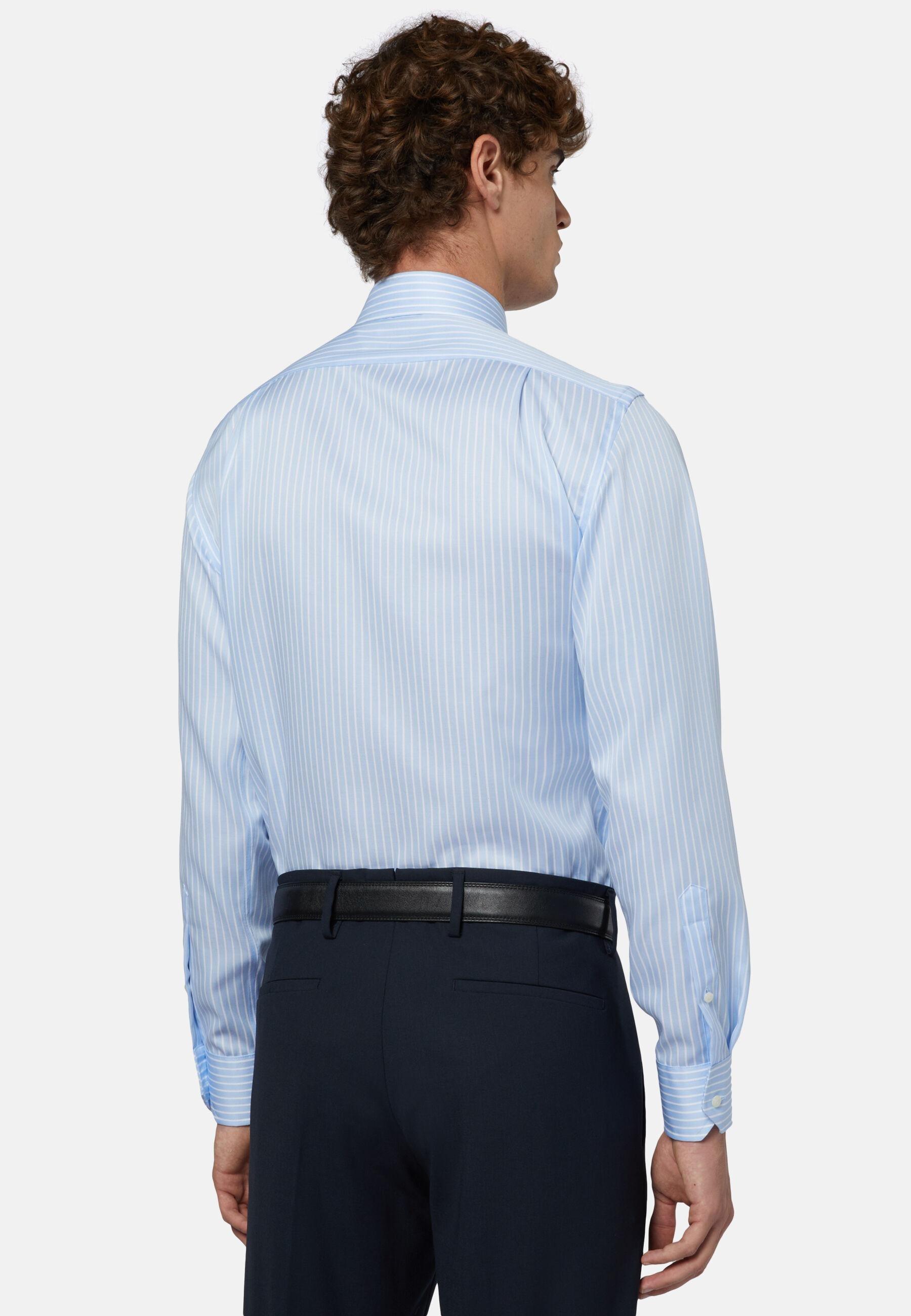 Striped Cotton Twill Shirt Blue, Light Blue, large image number 3