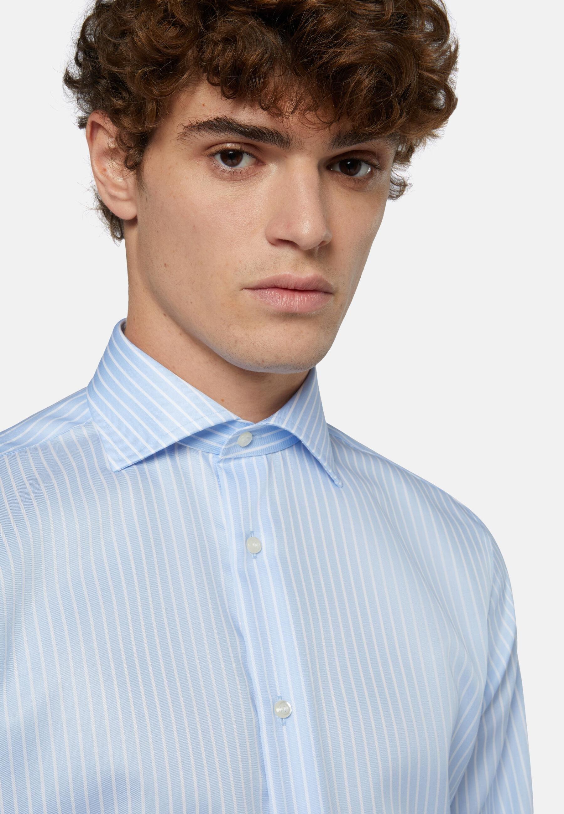 Striped Cotton Twill Shirt Blue, Light Blue, large image number 5