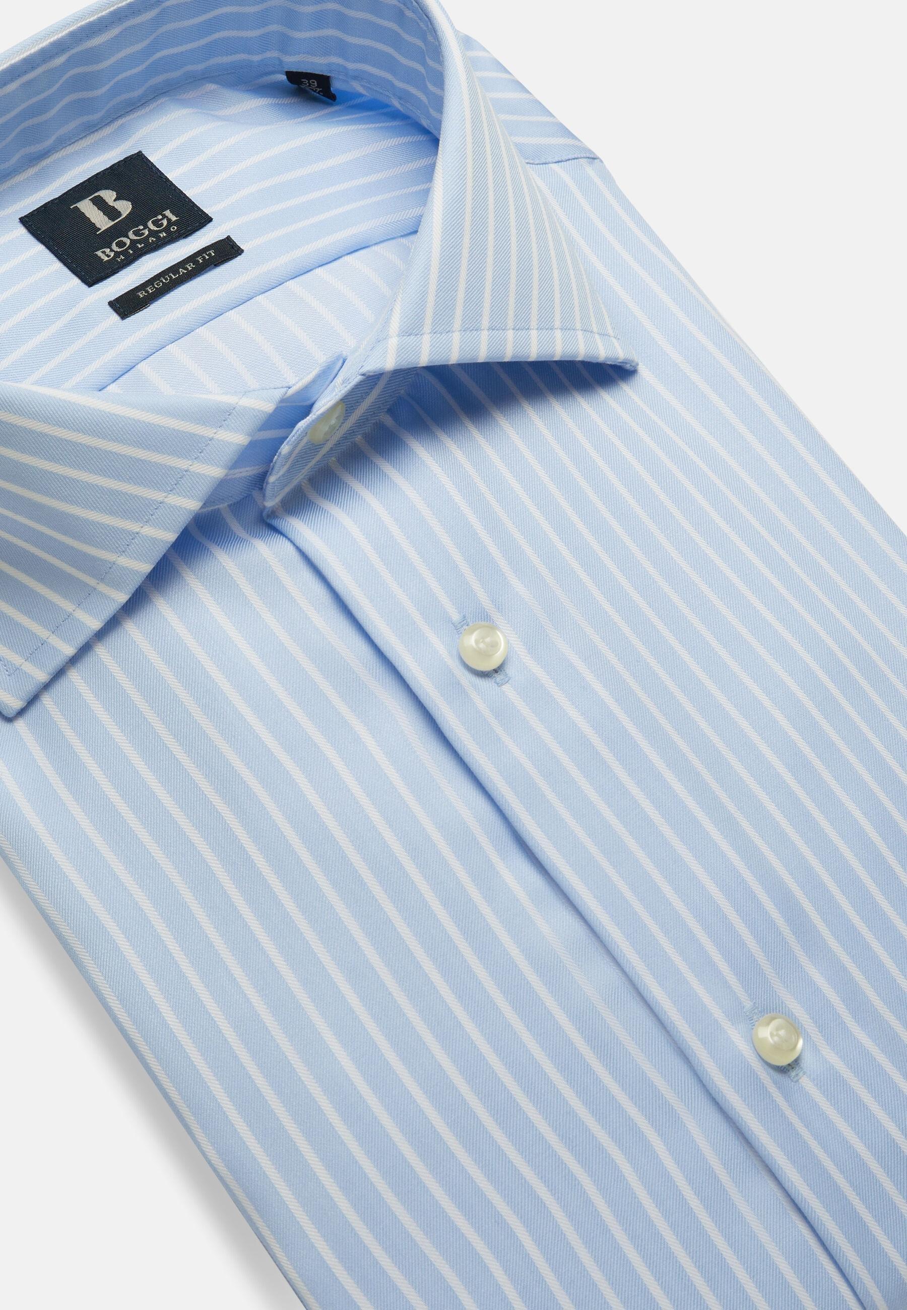 Striped Cotton Twill Shirt Blue, Light Blue, large image number 7