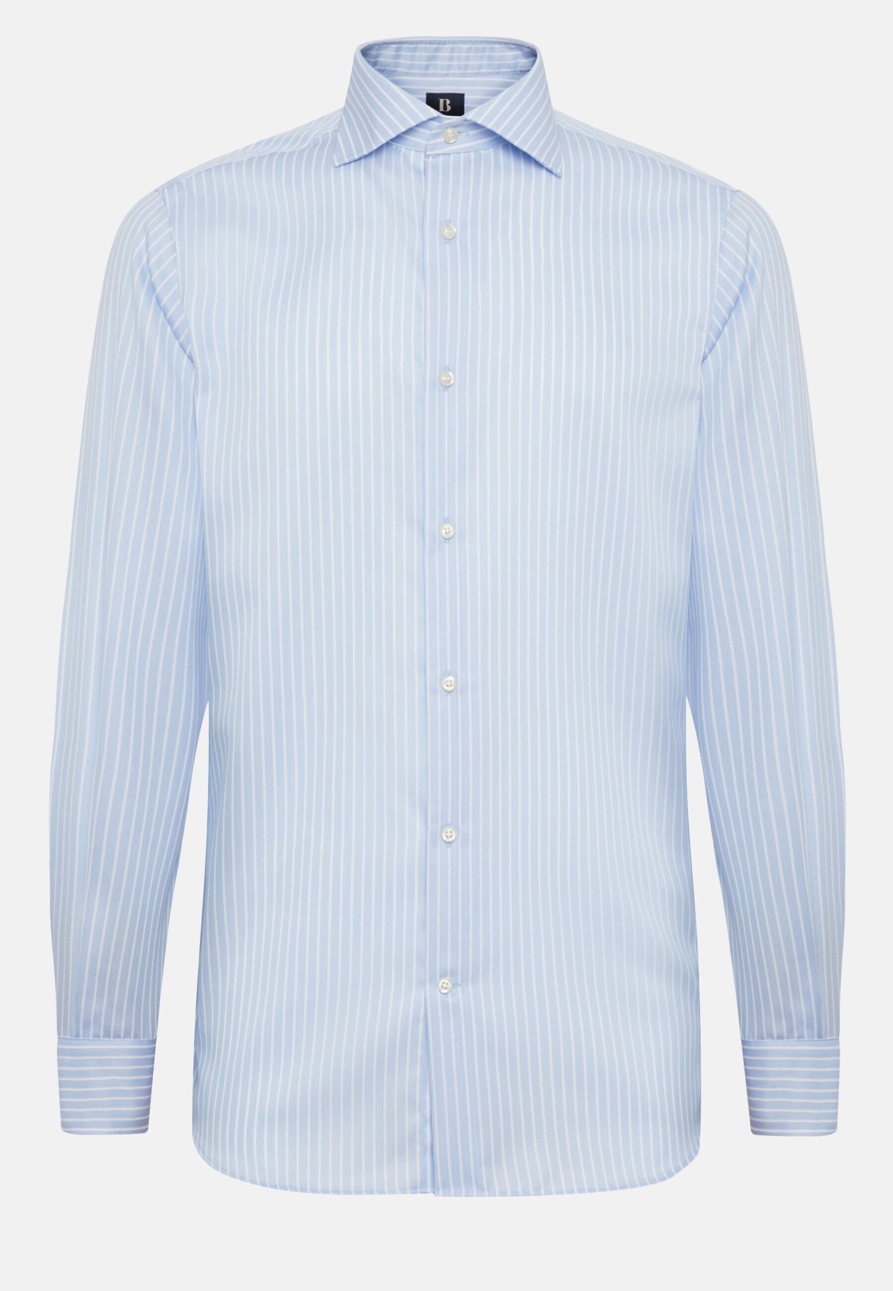 Striped Cotton Twill Shirt Blue, Light Blue, large image number 9
