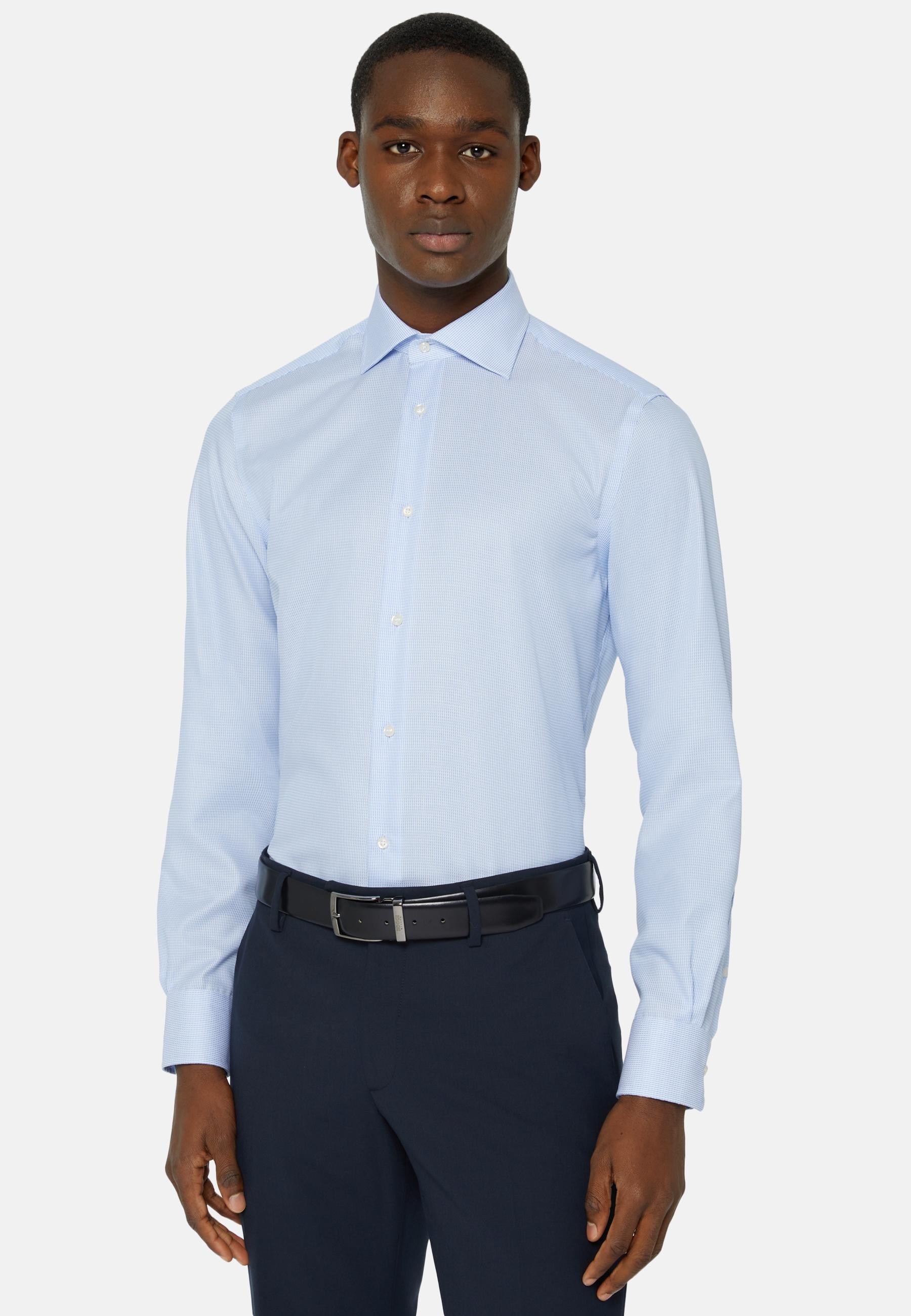 Dobby Cotton Shirt Blue, Light Blue, large image number 0