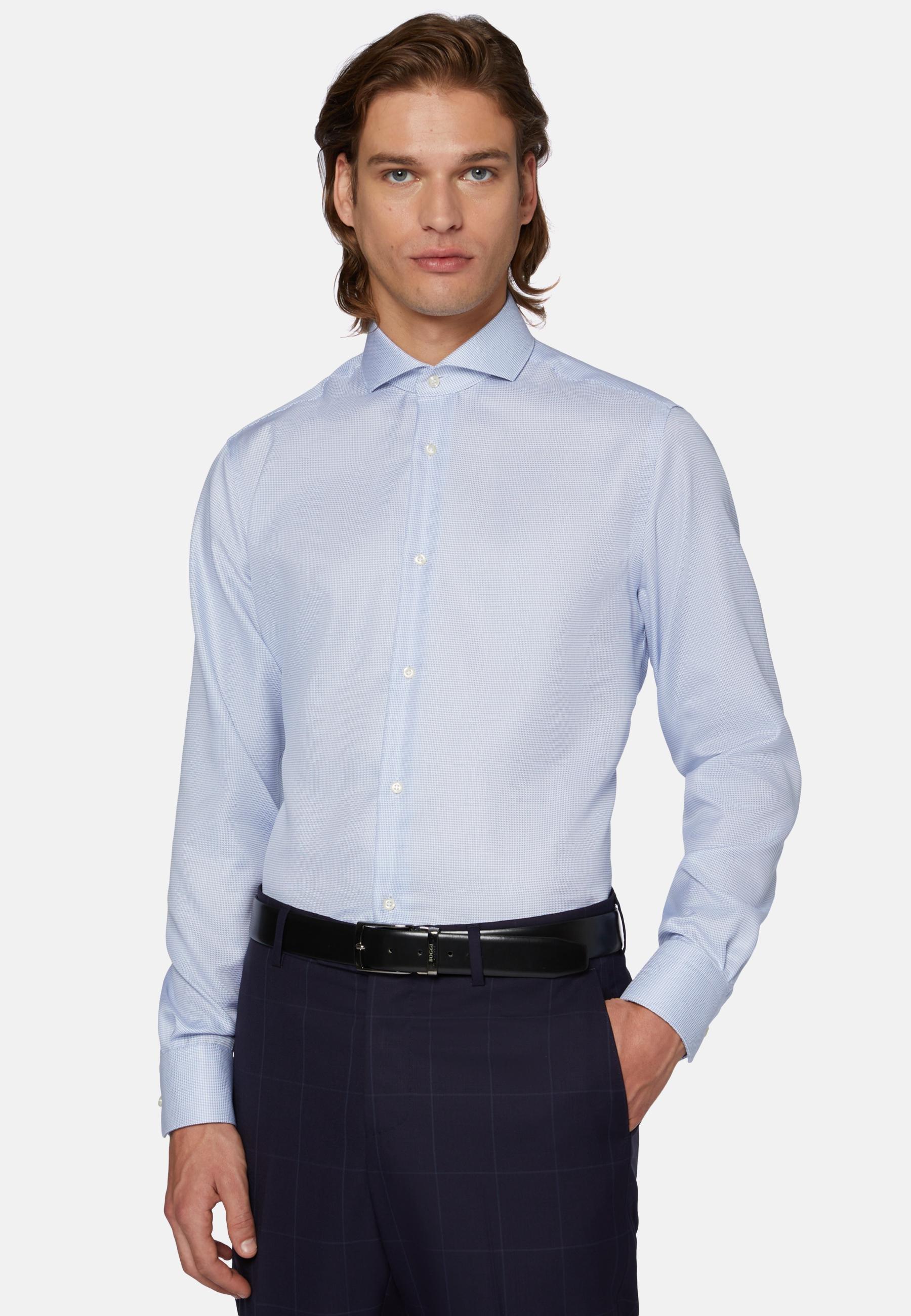 Slim Fit Royal Cotton Dobby Shirt Blue, Bluette, large image number 0