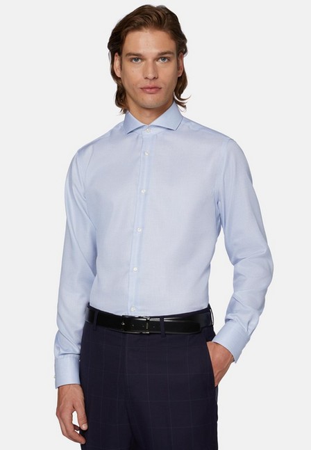 Boggi Milano - Blue Slim Fit Royal Cotton Dobby Shirt