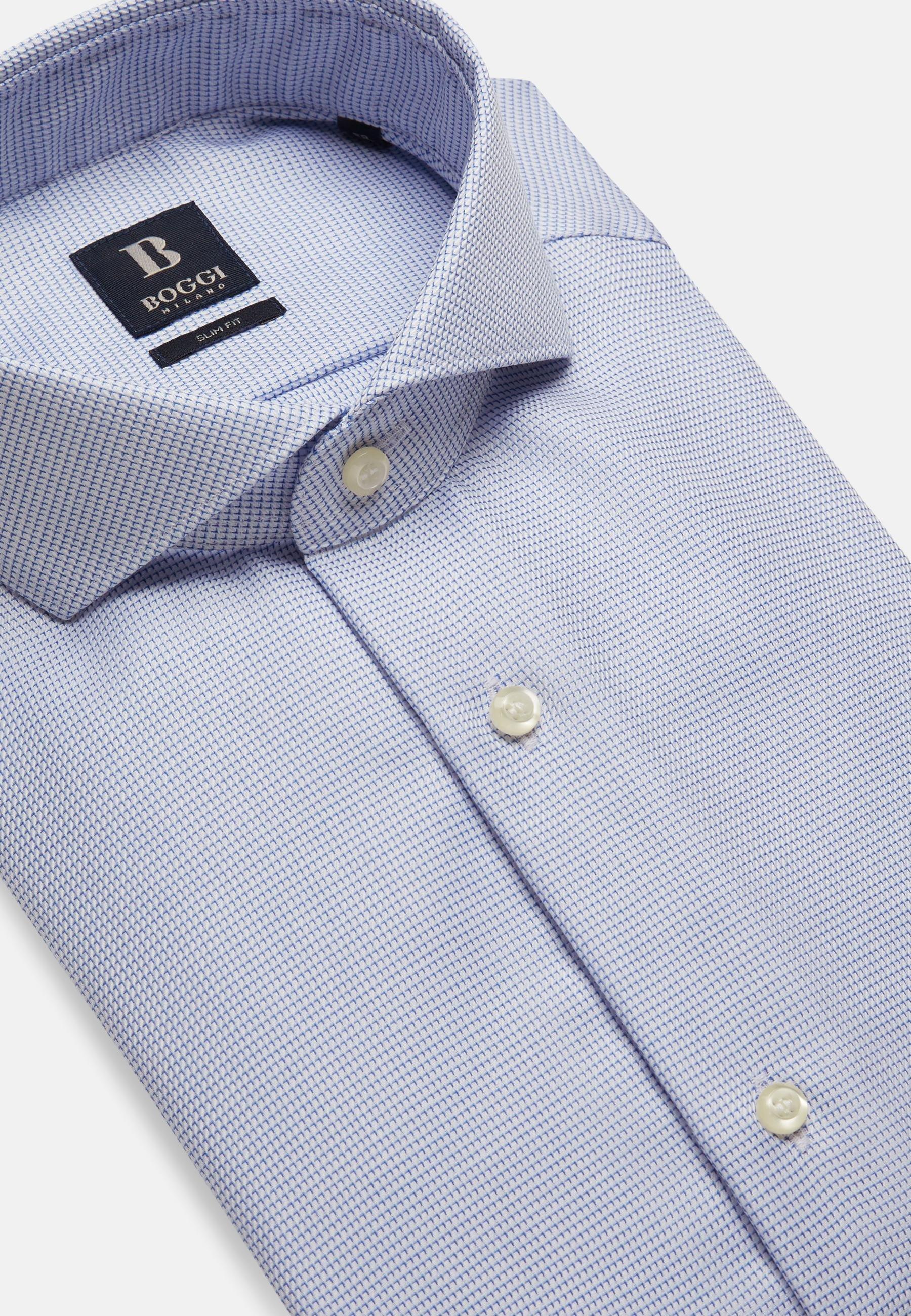 Boggi Milano - Blue Slim Fit Royal Cotton Dobby Shirt