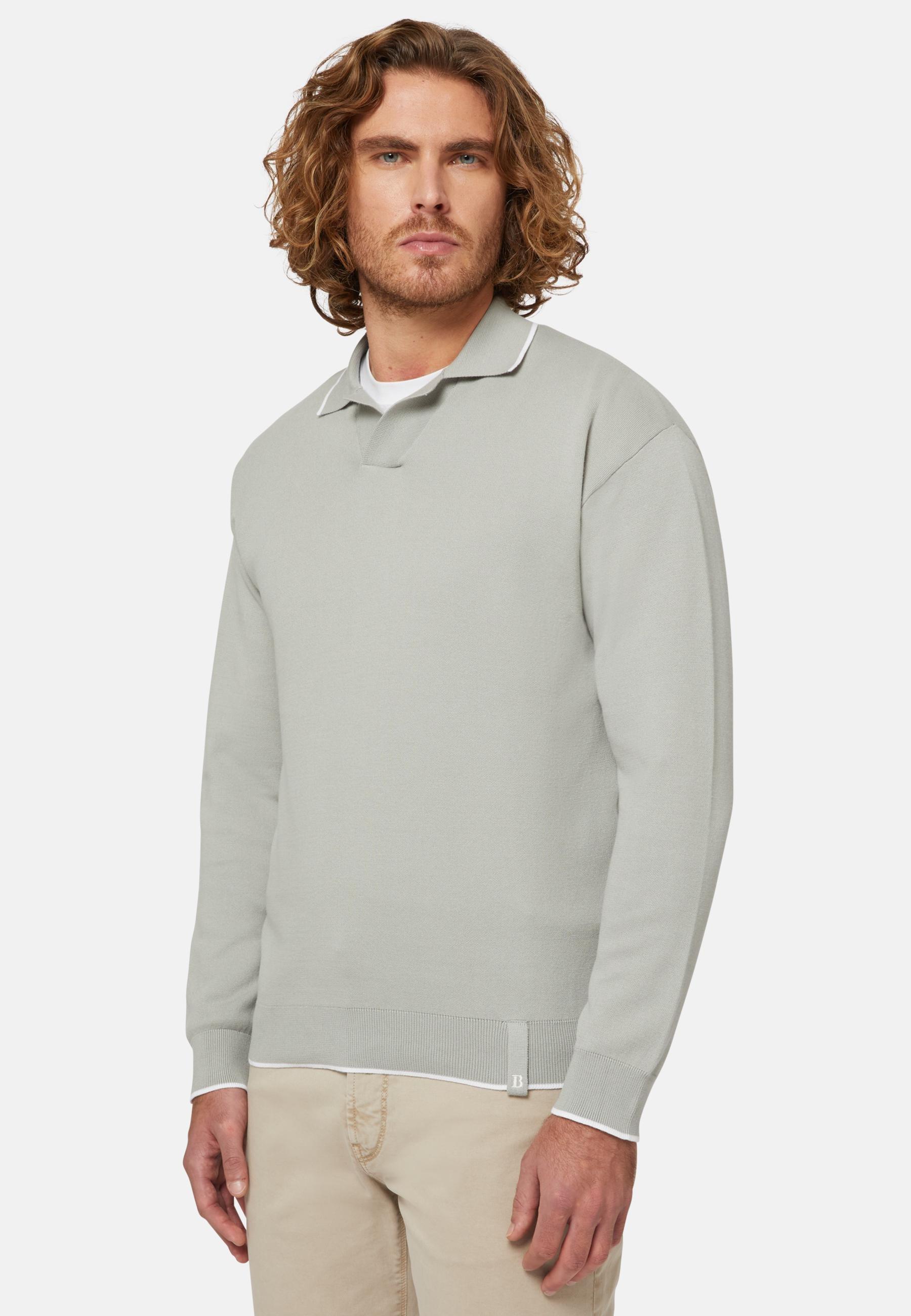 Cotton Open Neck Polo Jumper Green, , large image number 0