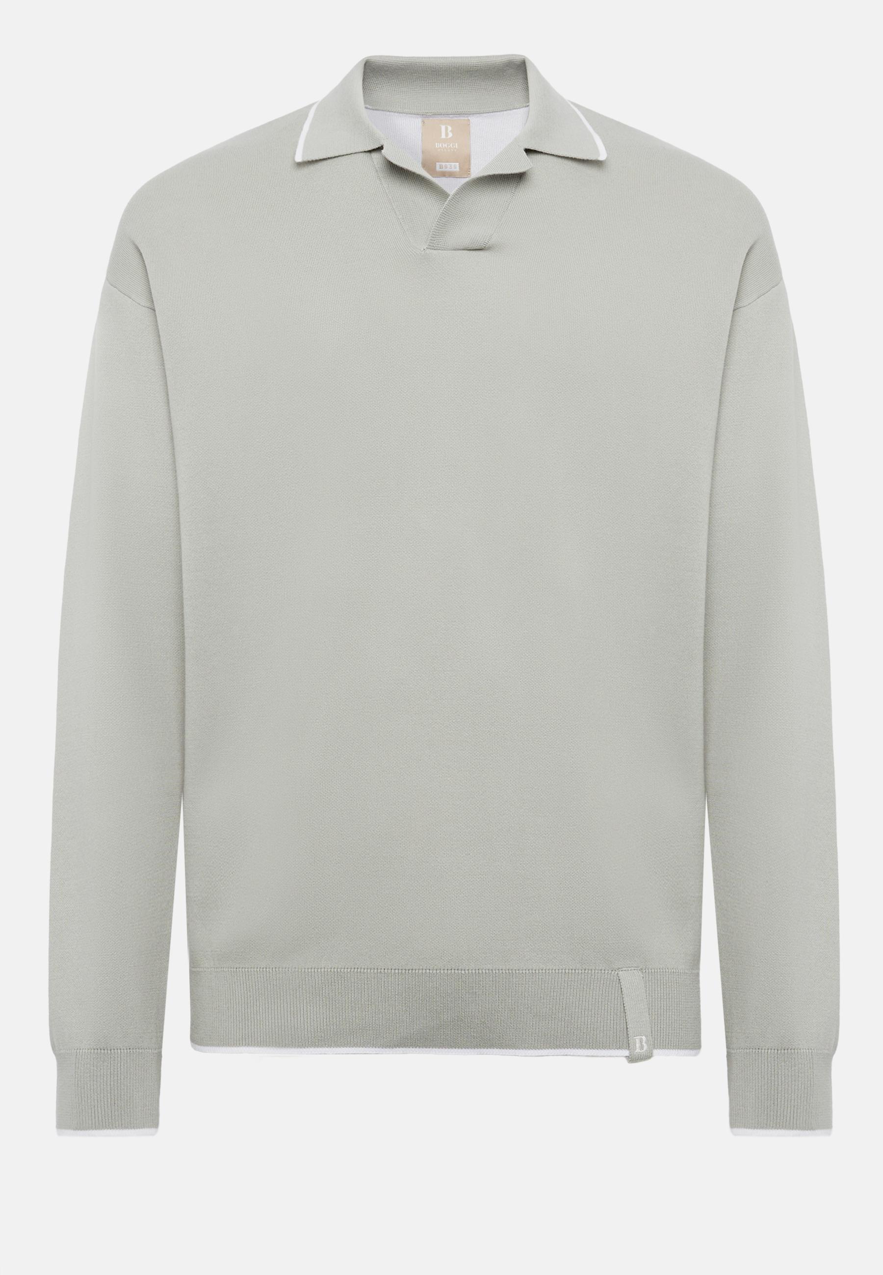Cotton Open Neck Polo Jumper Green, , large image number 3