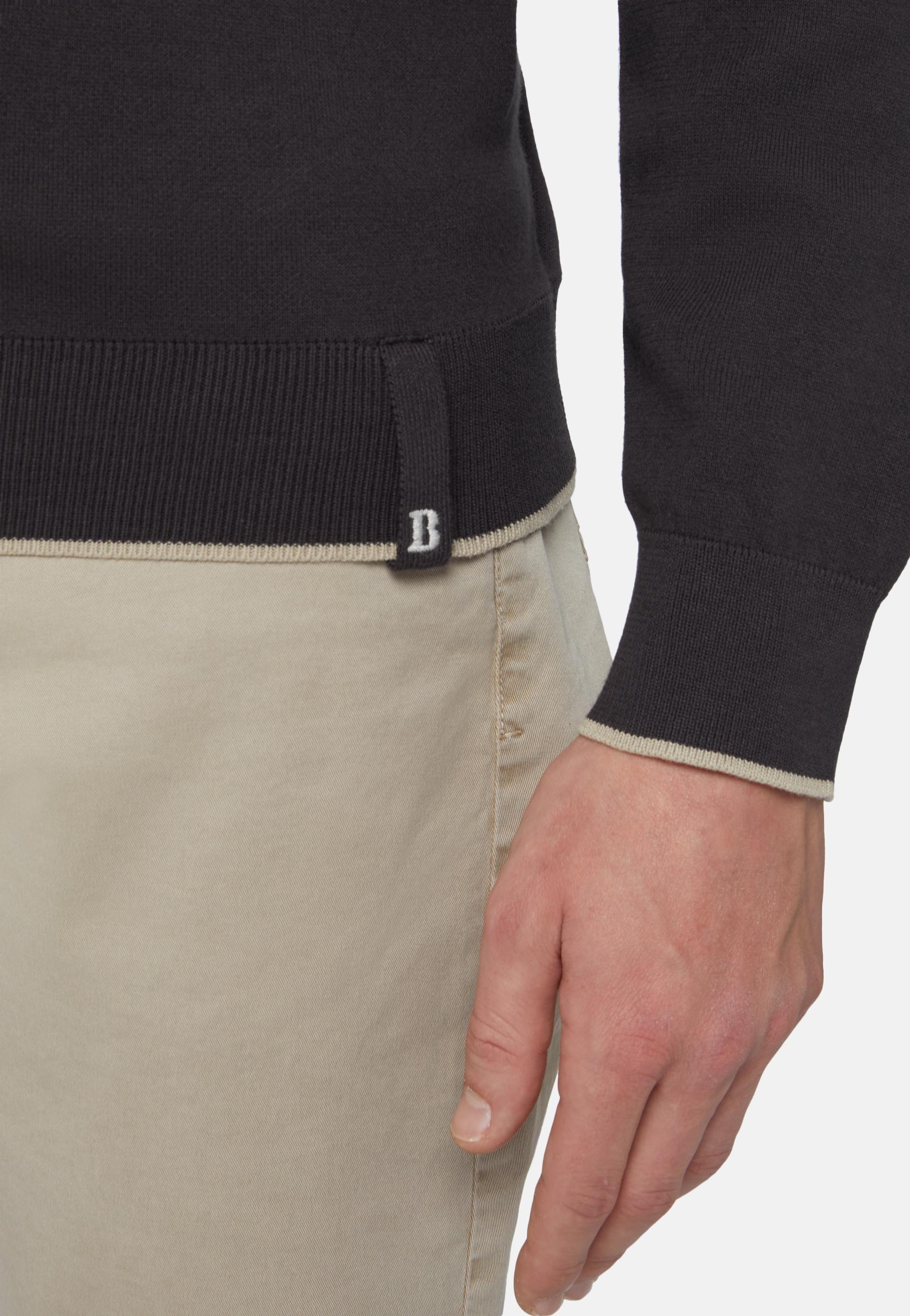 Cotton Open Neck Polo Jumper Black, , large image number 4