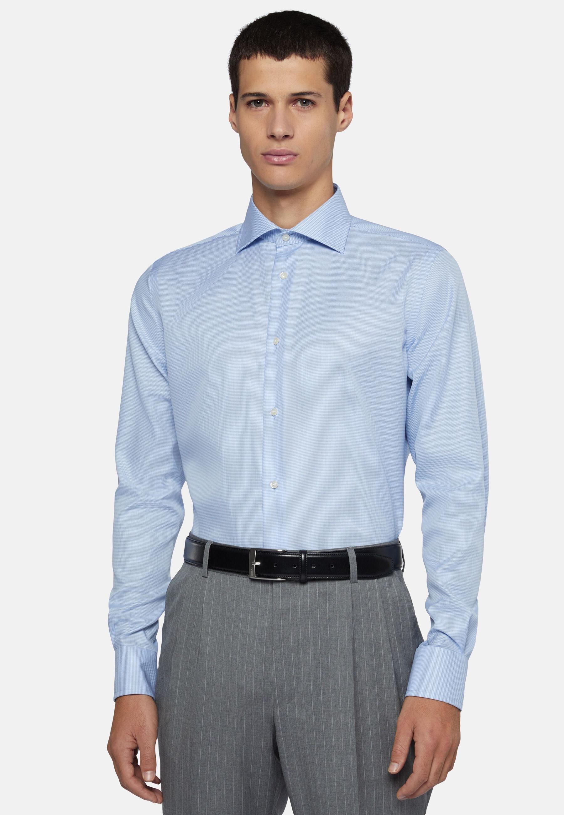 Houndstooth Cotton Shirt Blue, Light Blue, large image number 1