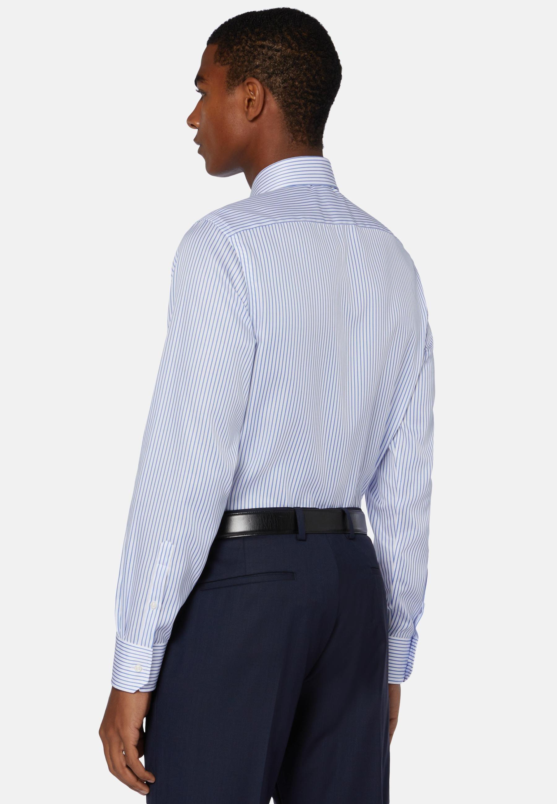 Slim Fit Royal Striped Cotton Twill Shirt Blue, Bluette, large image number 1