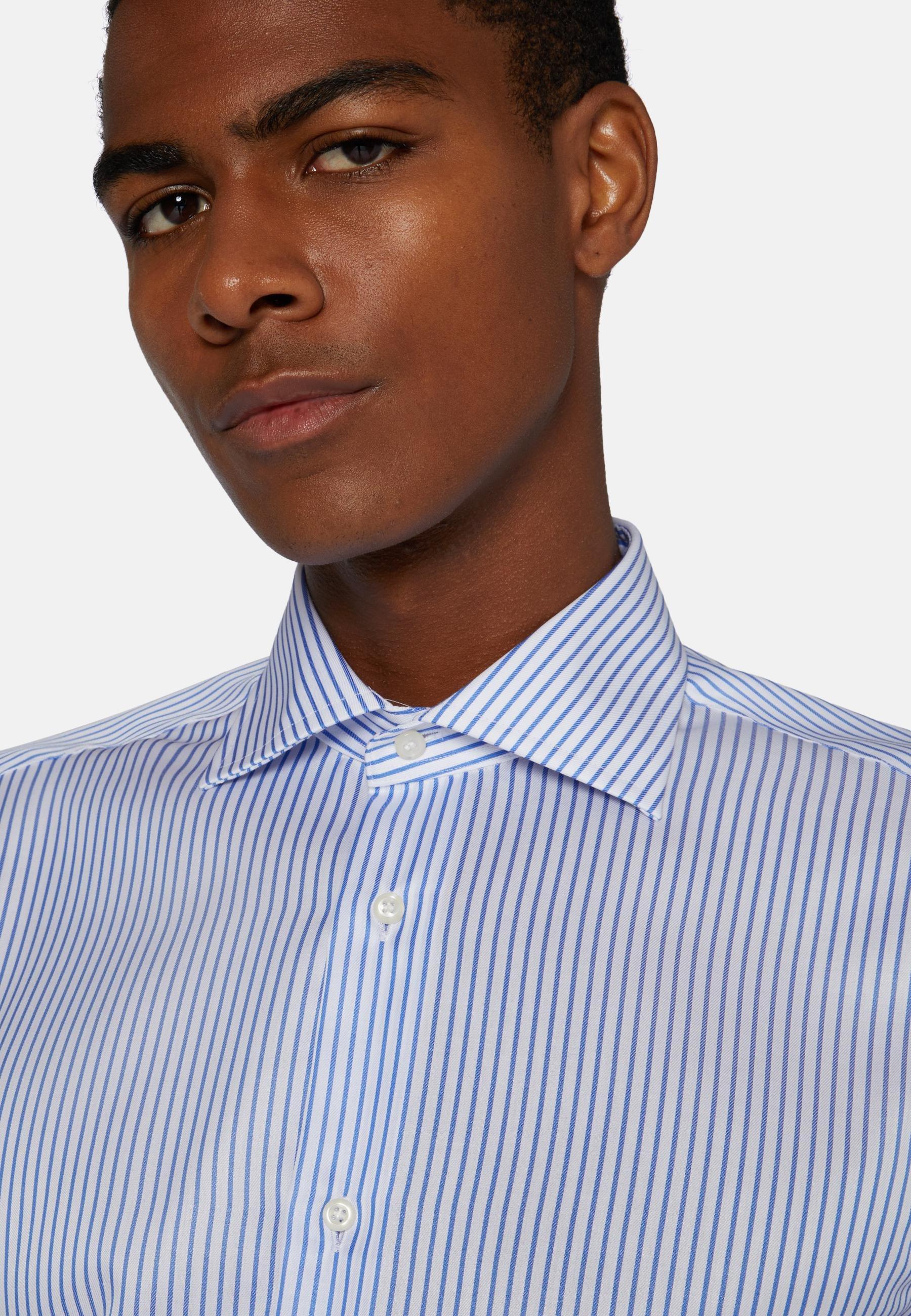 Slim Fit Royal Striped Cotton Twill Shirt Blue, Bluette, large image number 2