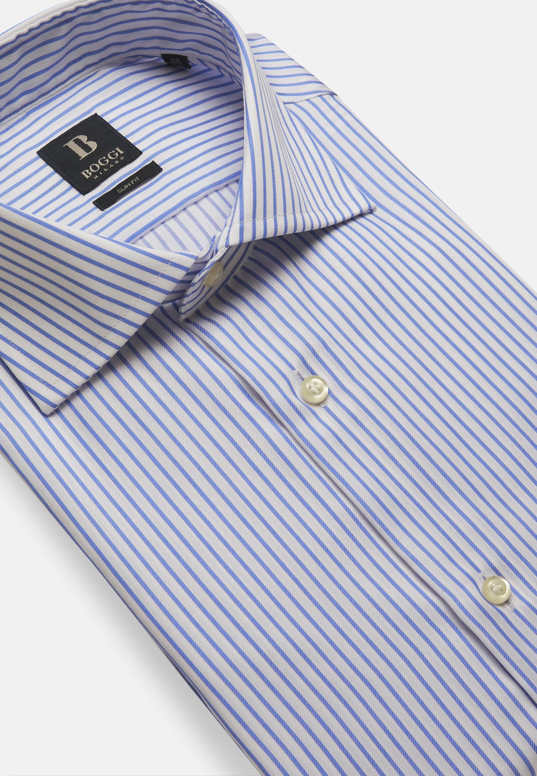 Slim Fit Royal Striped Cotton Twill Shirt Blue, Bluette, large image number 6
