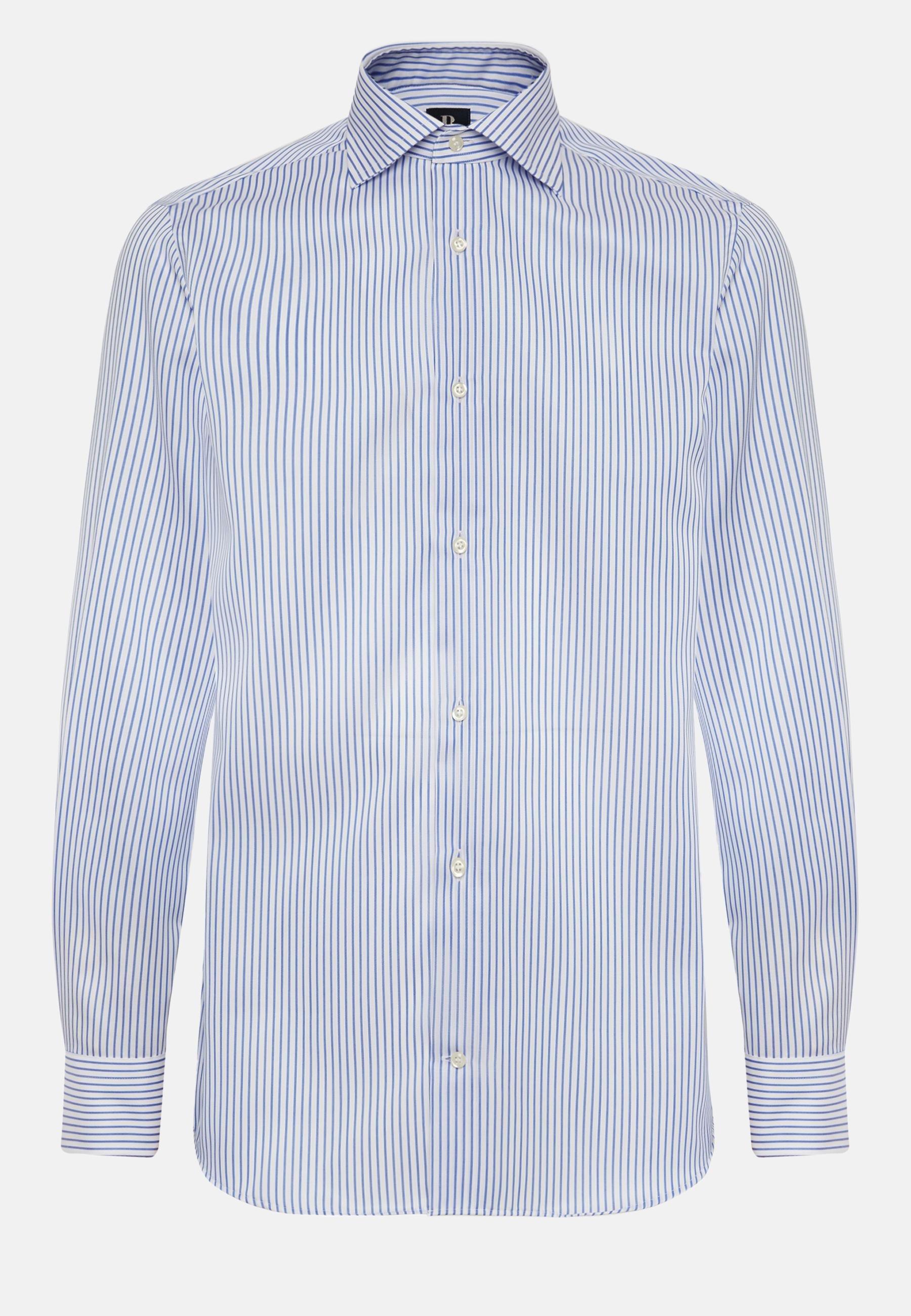 Slim Fit Royal Striped Cotton Twill Shirt Blue, Bluette, large image number 8