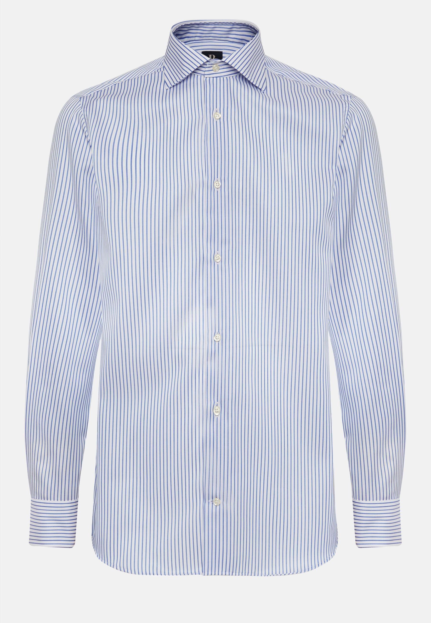 Slim Fit Royal Striped Cotton Twill Shirt Blue, Bluette, large image number 9