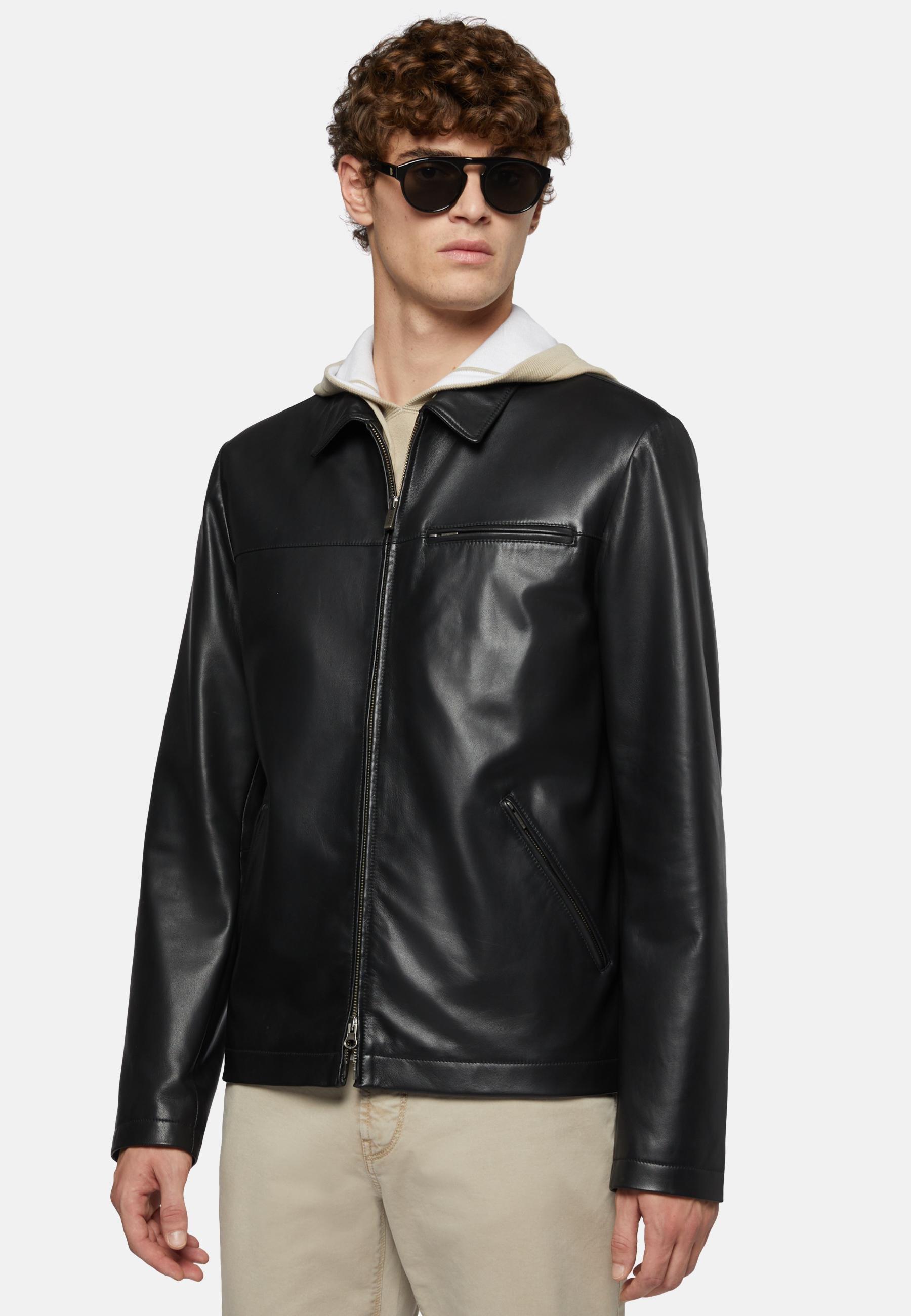Genuine Leather Bomber Jacket Black, Black, large image number 0