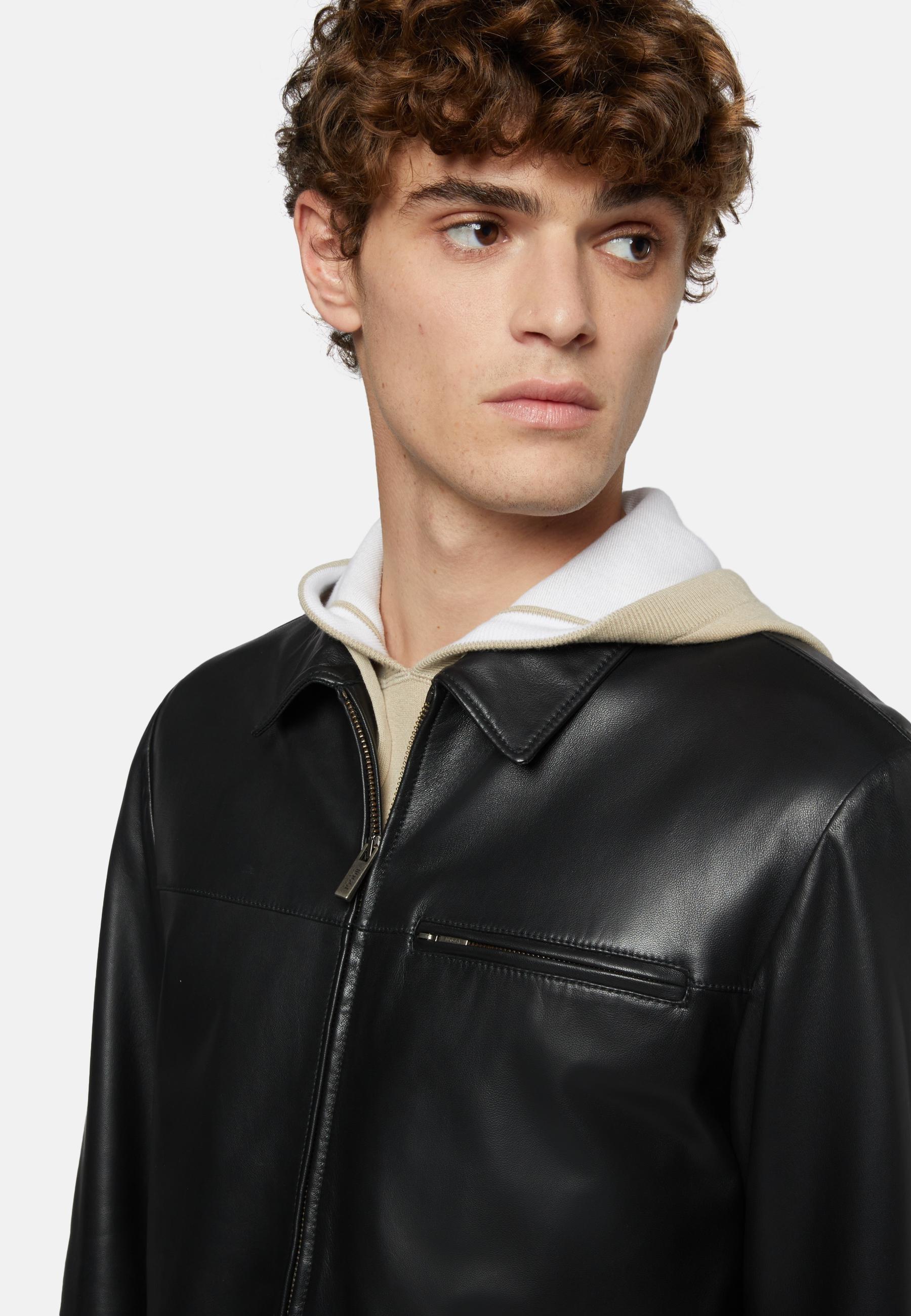 Genuine Leather Bomber Jacket Black, Black, large image number 1