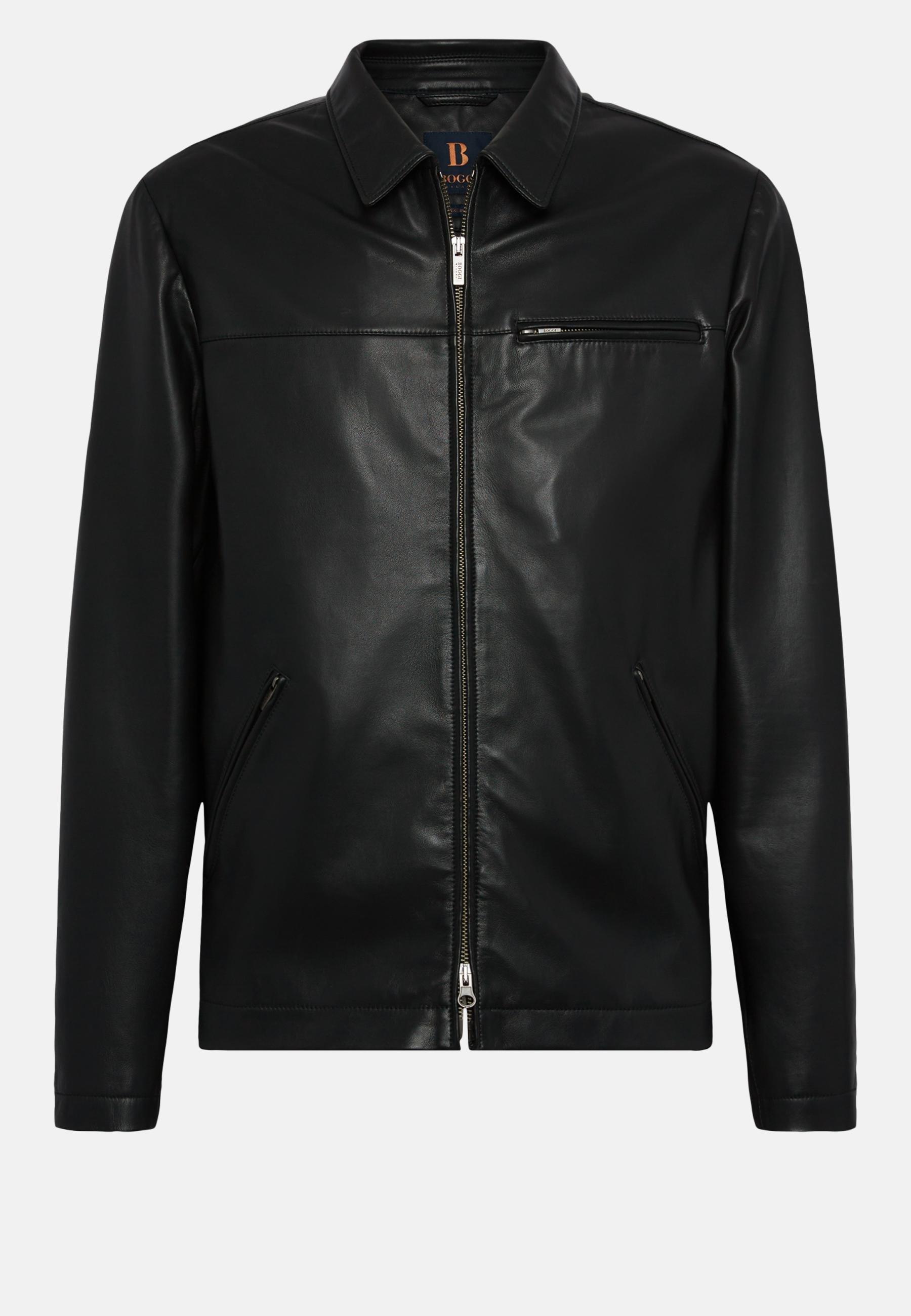 Genuine Leather Bomber Jacket Black, Black, large image number 3