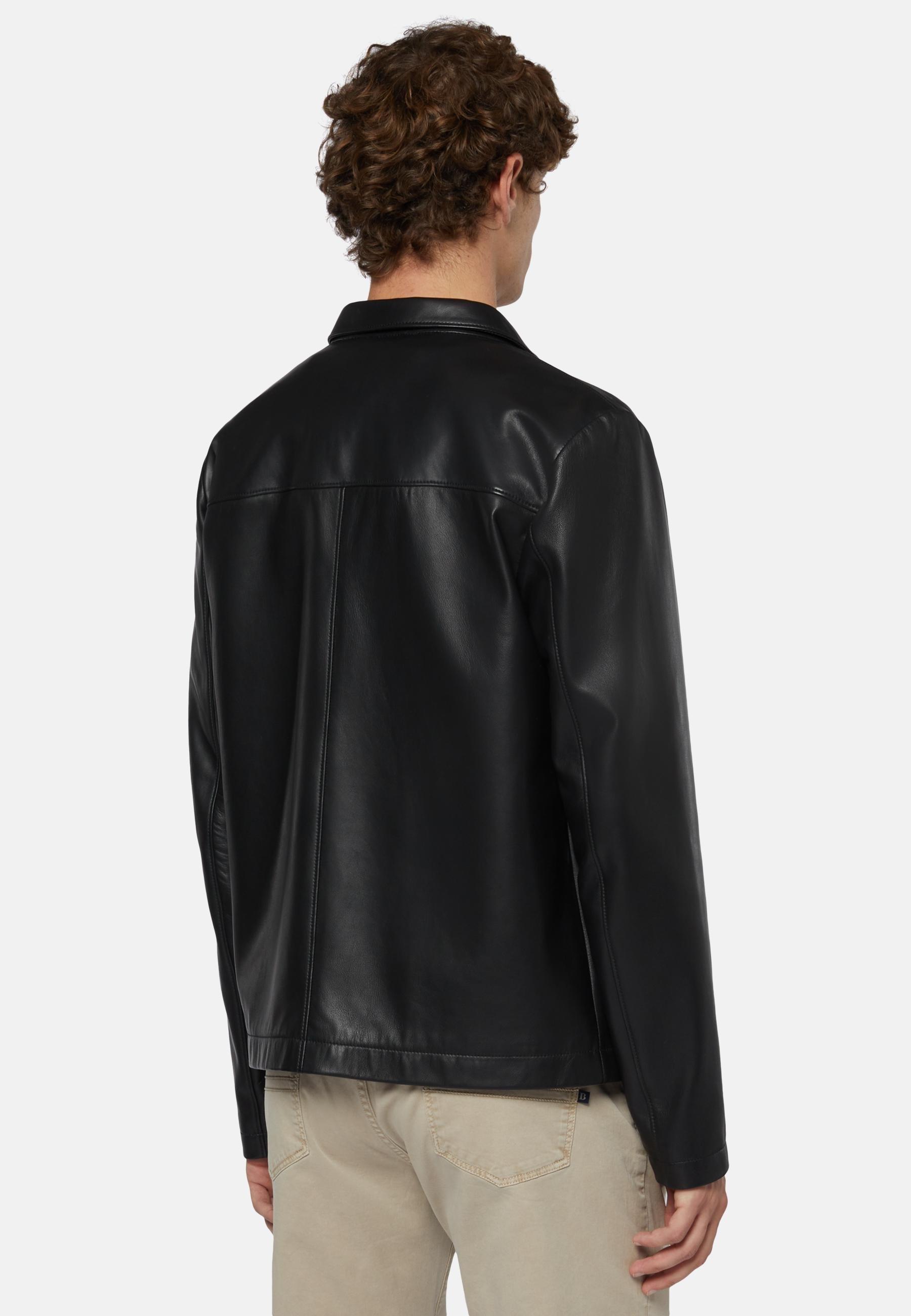 Genuine Leather Bomber Jacket Black, Black, large image number 4