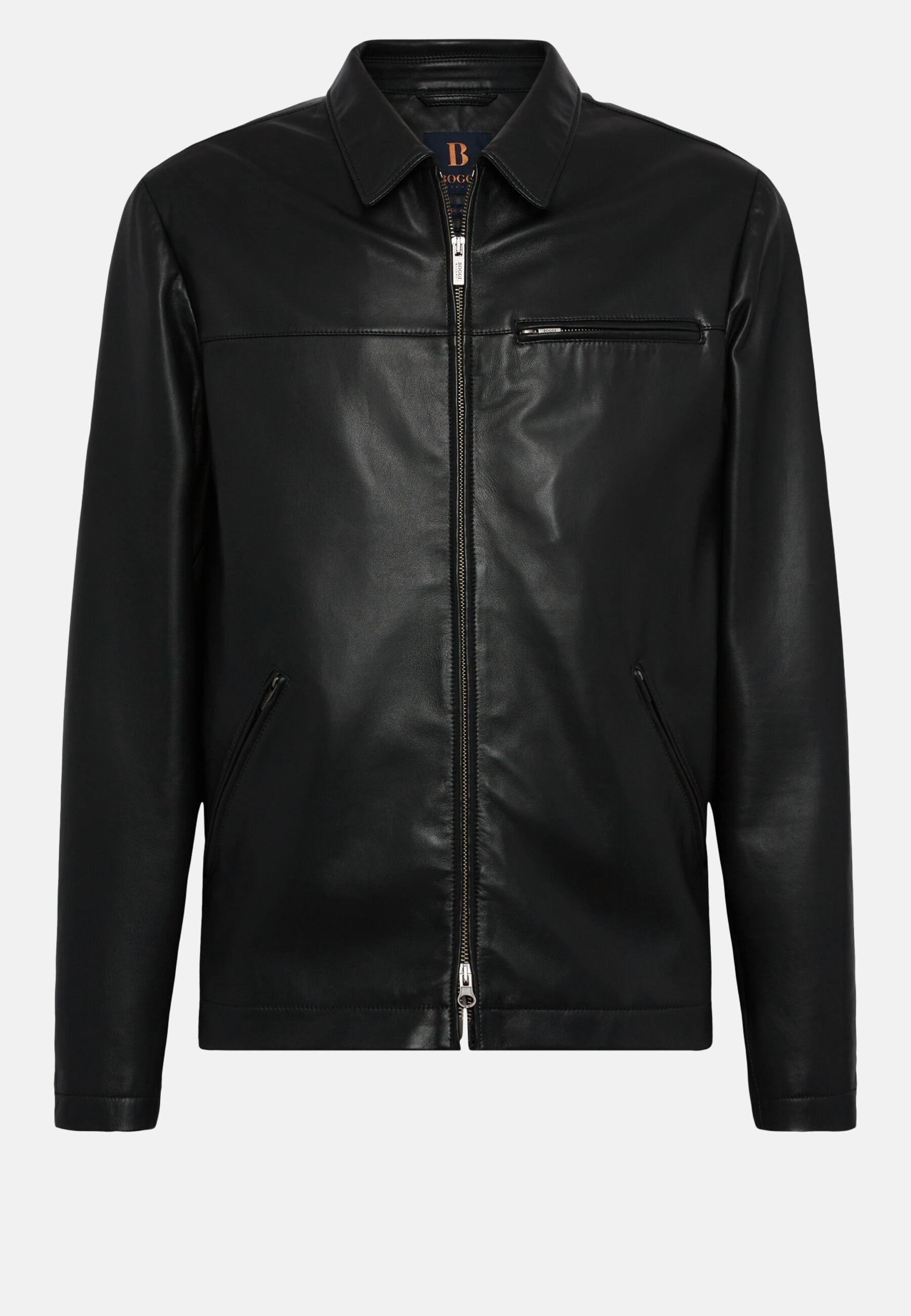 Genuine Leather Bomber Jacket Black, Black, large image number 5