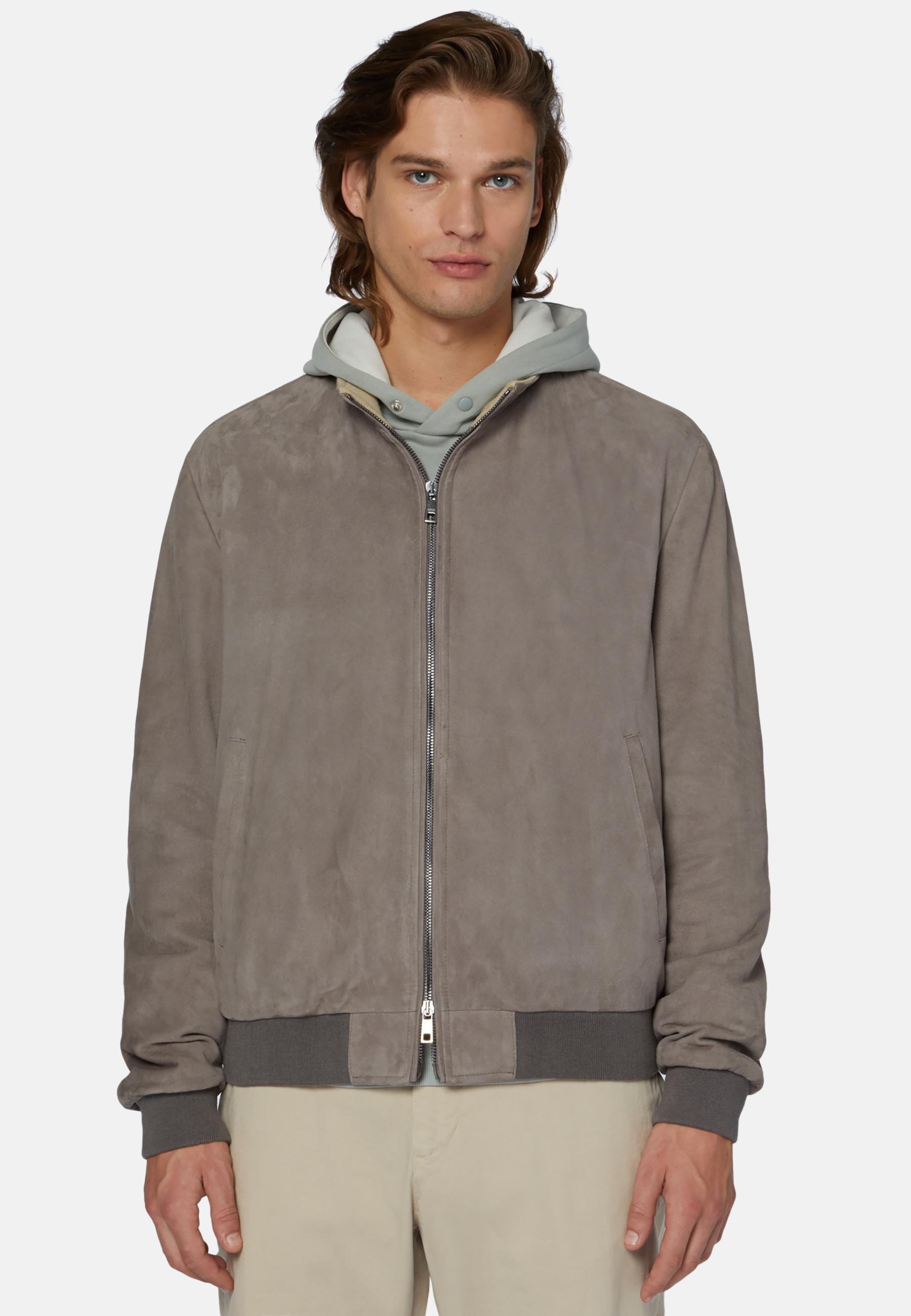 Bomber Jacket In Genuine Suede Leather Grey, Mud, large image number 0