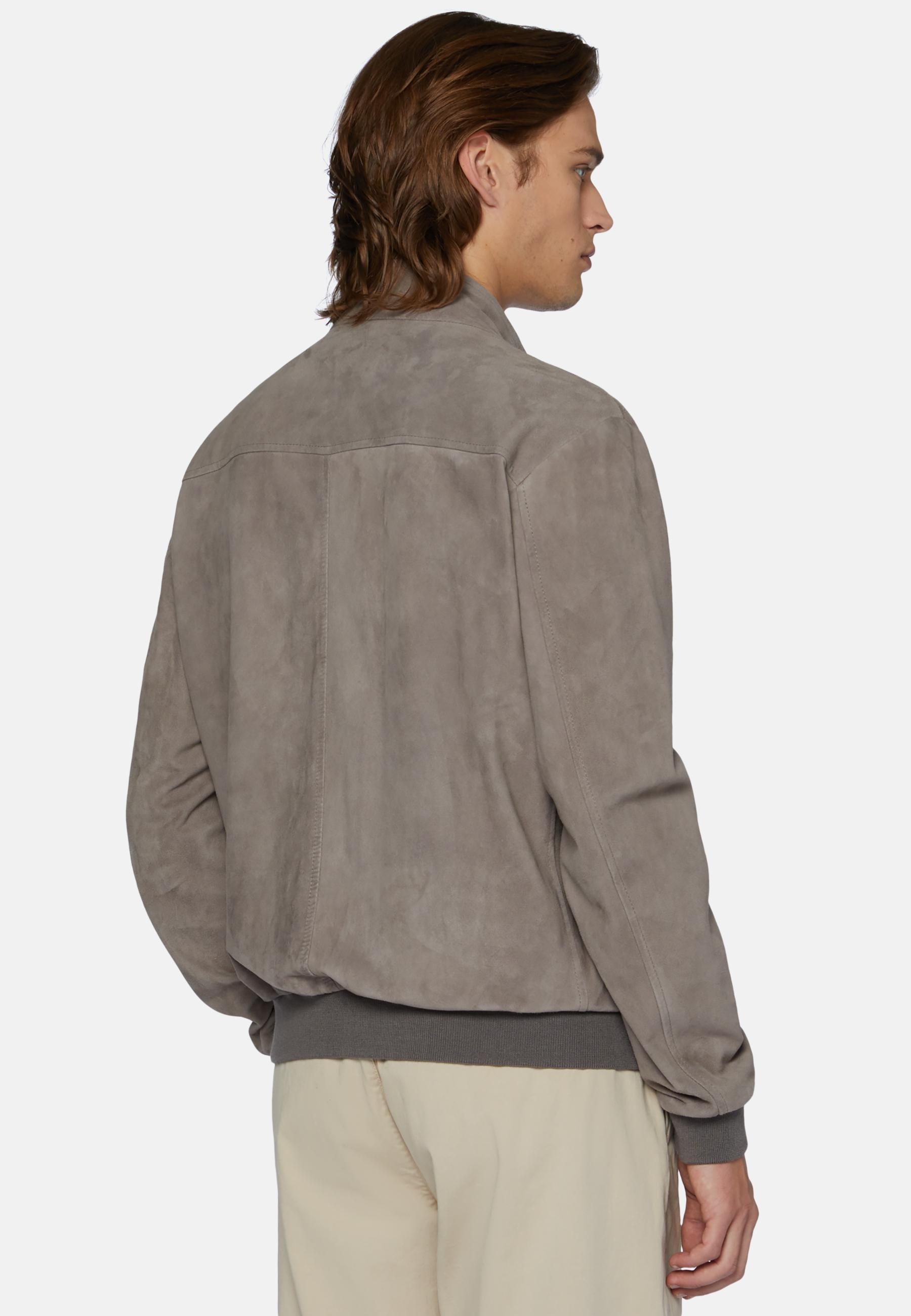 Bomber Jacket In Genuine Suede Leather Grey, Mud, medium