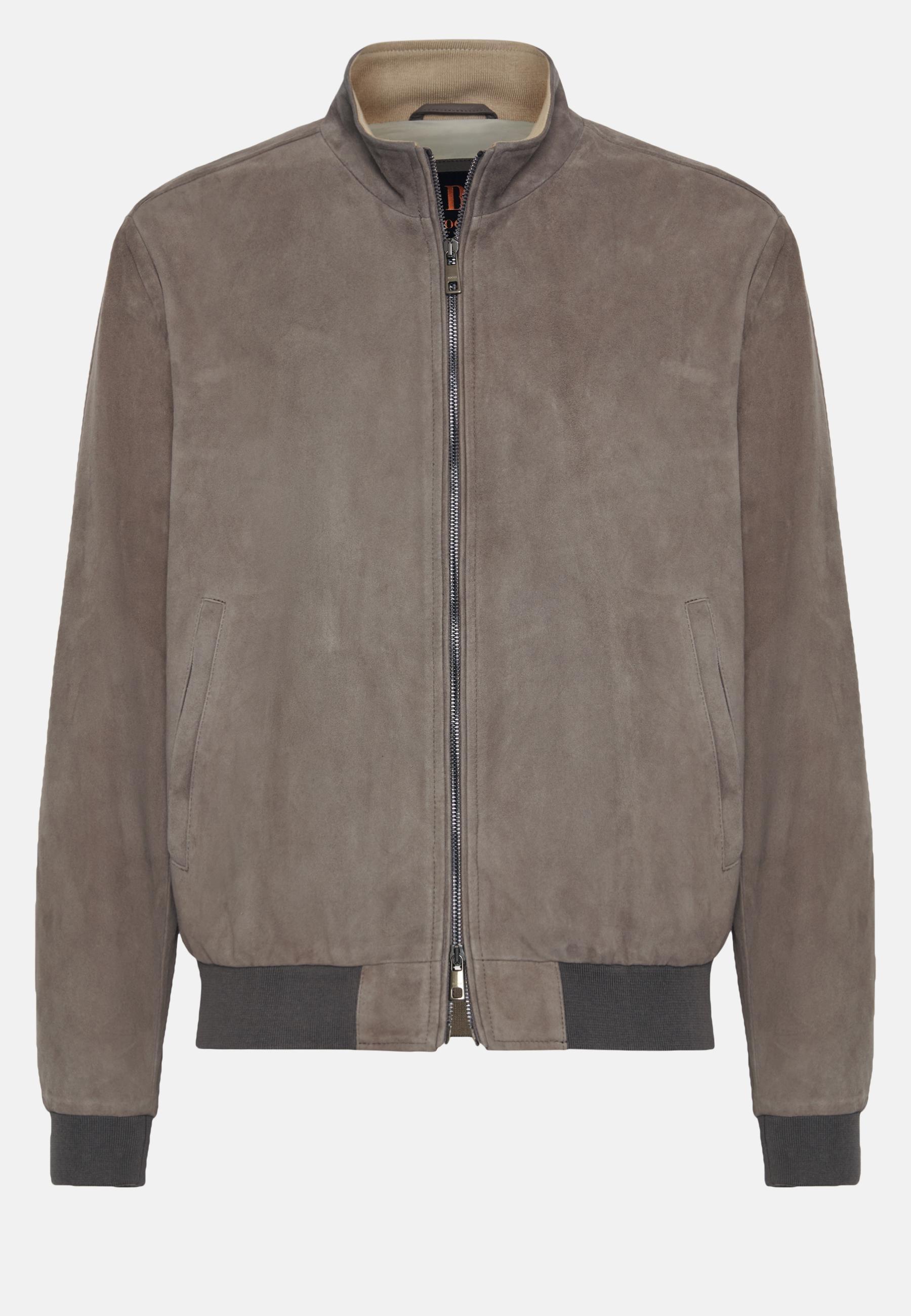 Bomber Jacket In Genuine Suede Leather Grey, Mud, large image number 3