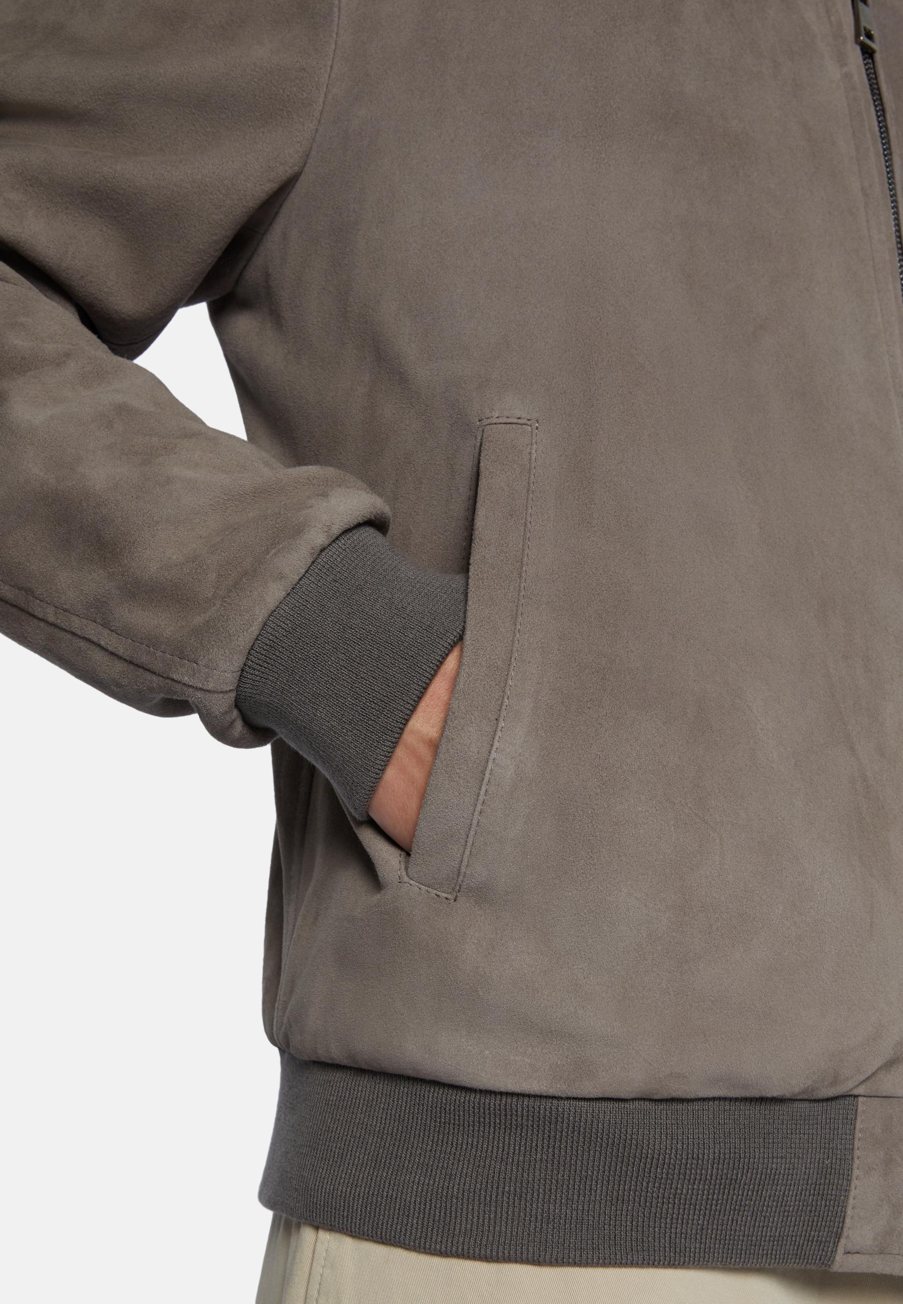 Bomber Jacket In Genuine Suede Leather Grey, Mud, large image number 4