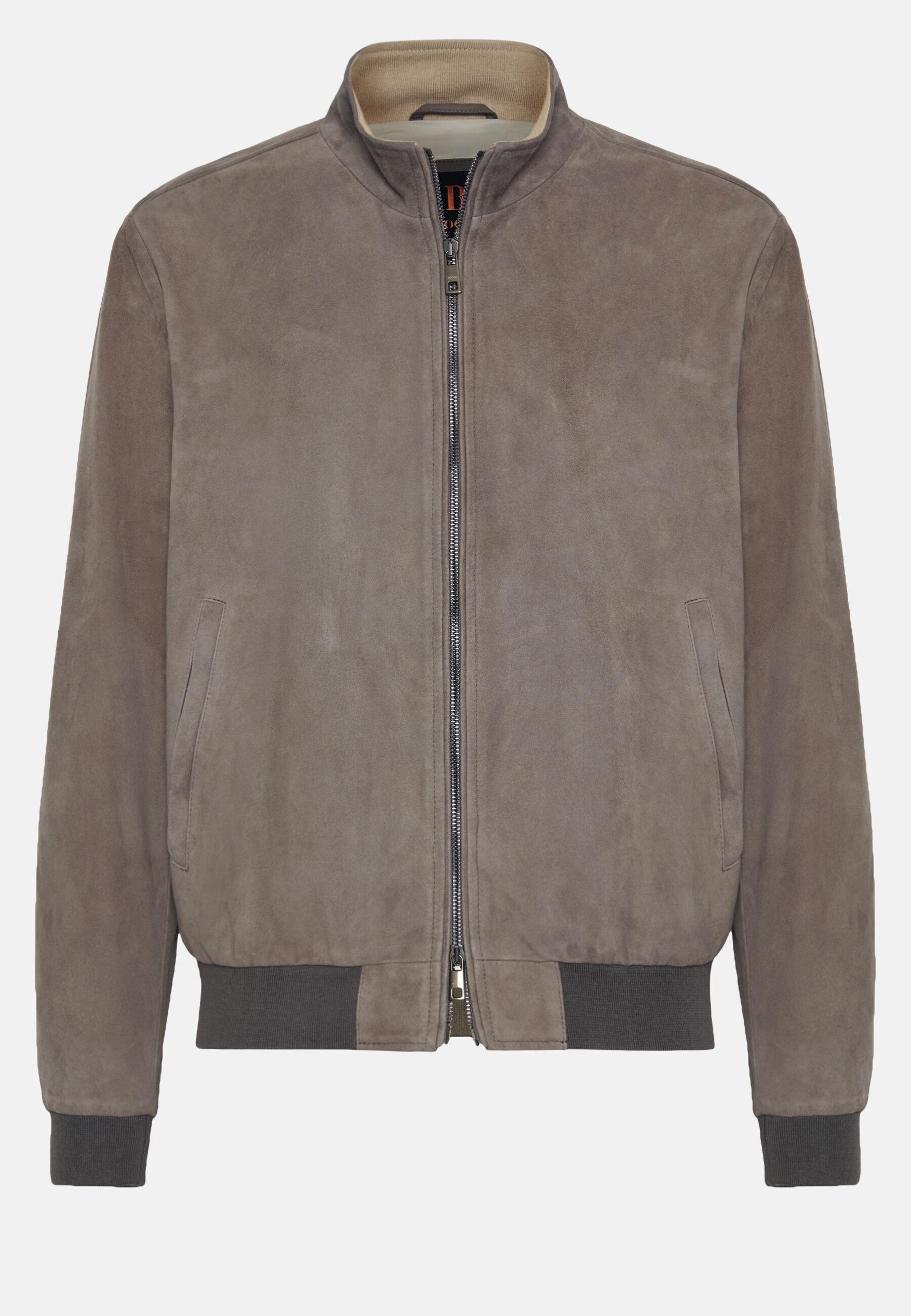 Bomber Jacket In Genuine Suede Leather Grey, Mud, large image number 7