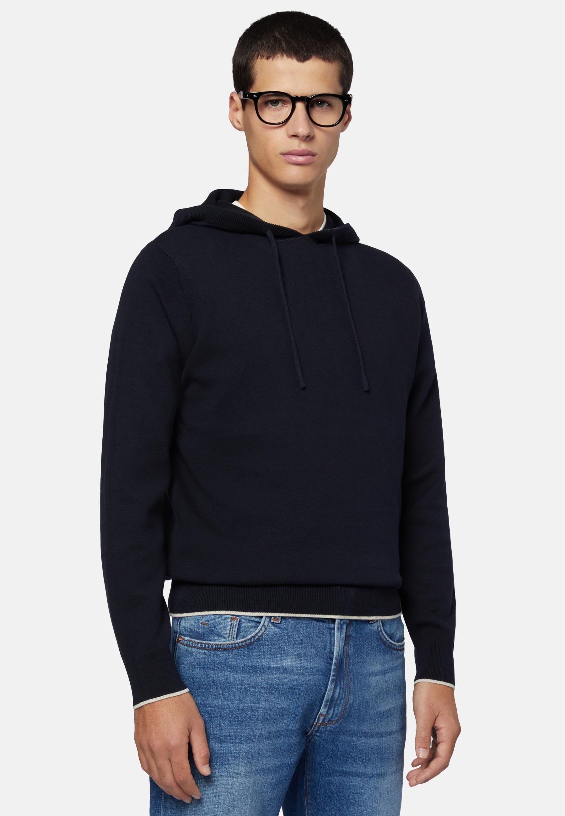 Hoodie In Cotton Navy, , large image number 0