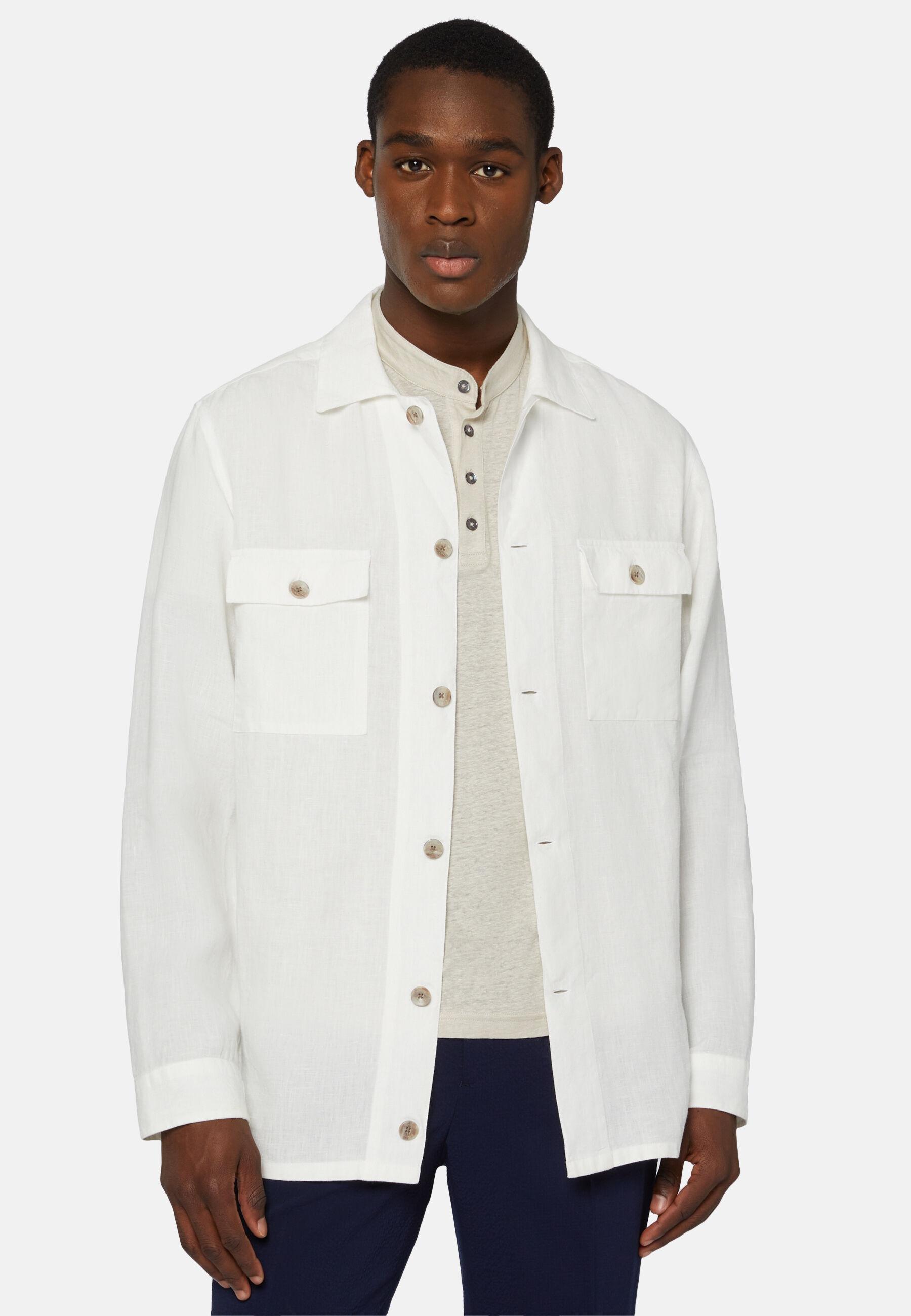 Linen Camp Overshirt White, White, medium