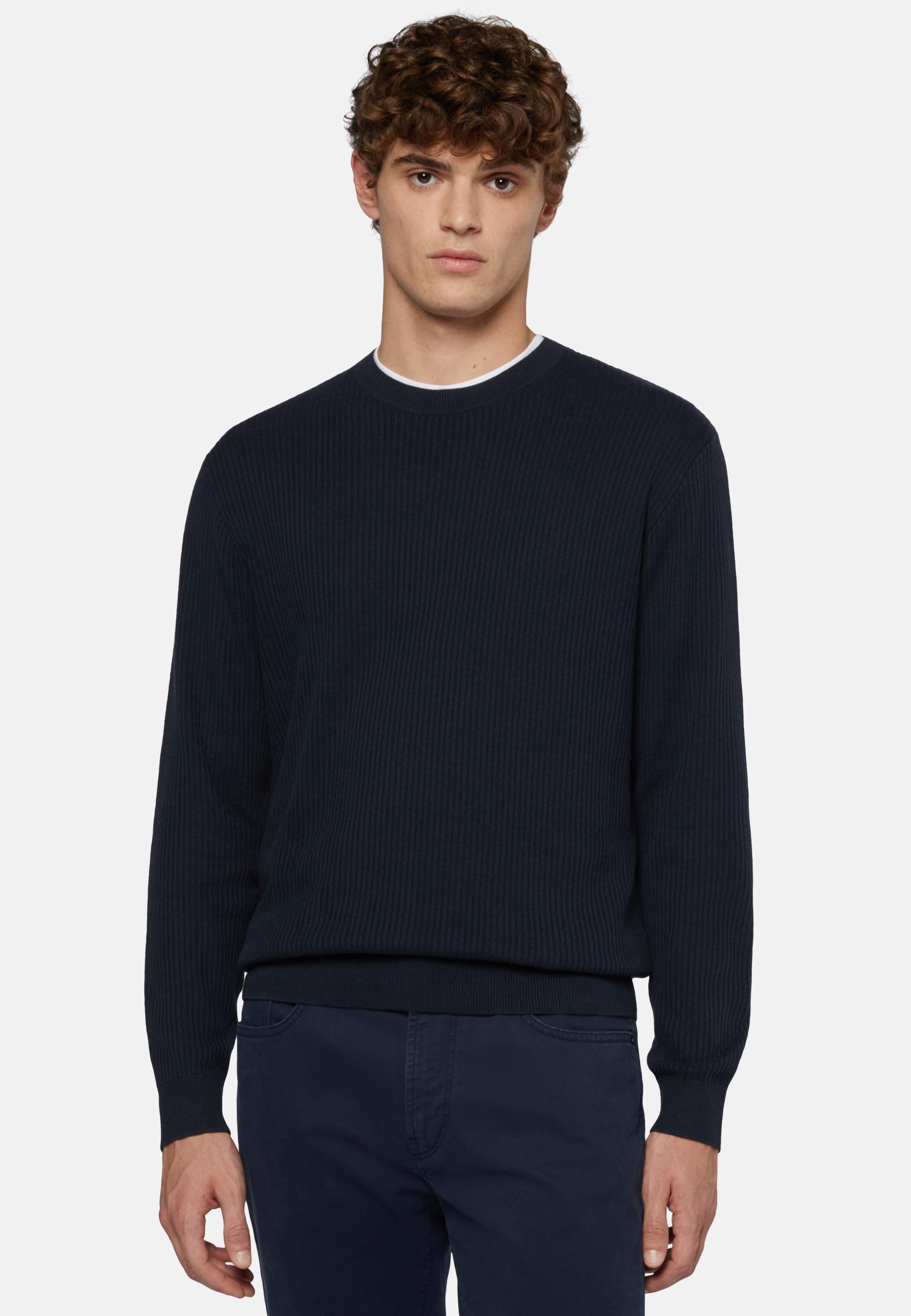 Crew Neck Jumper In Cotton Navy, , large image number 0