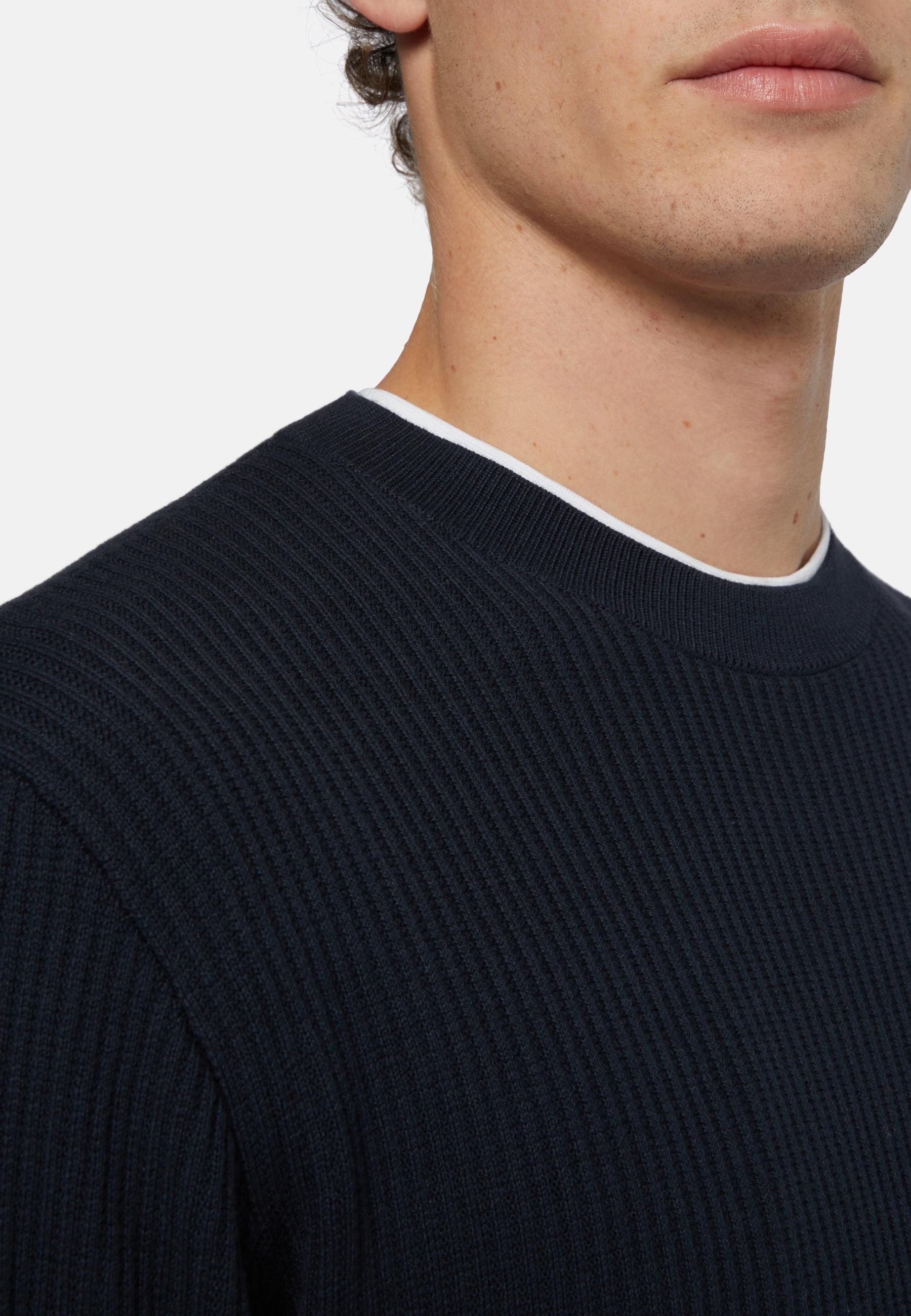 Crew Neck Jumper In Cotton Navy, , large image number 1