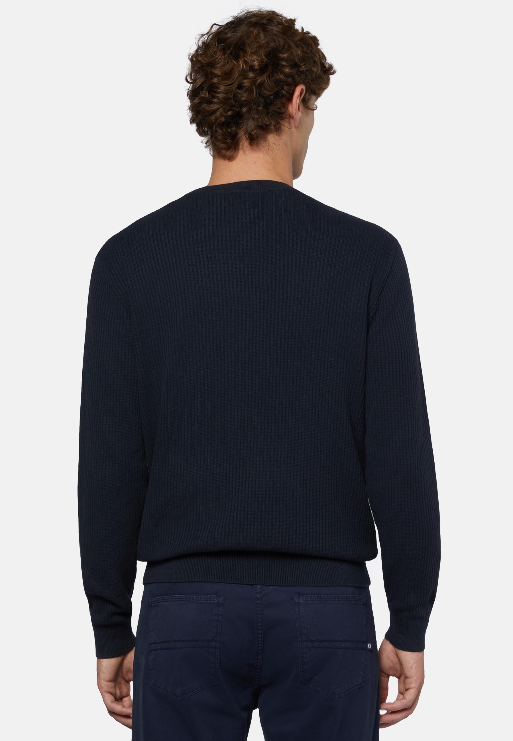 Crew Neck Jumper In Cotton Navy, Navy blue, large image number 4