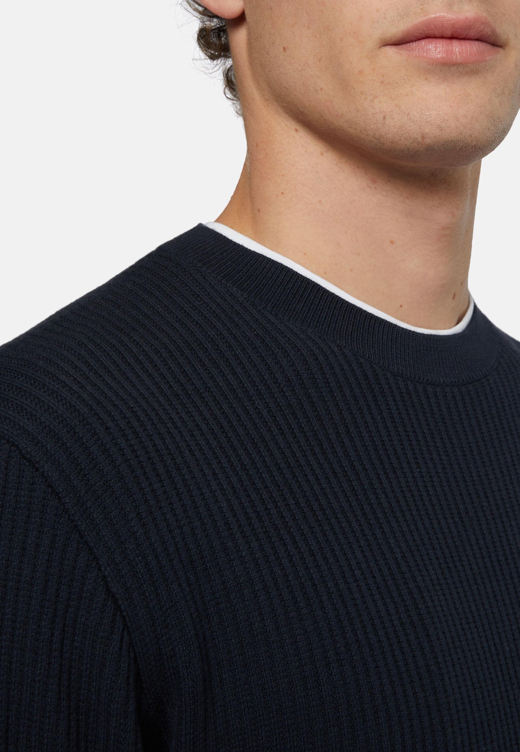 Crew Neck Jumper In Cotton Navy, Navy blue, large image number 5