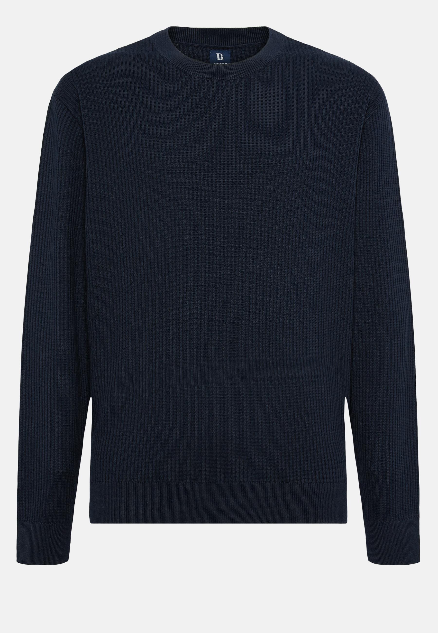 Crew Neck Jumper In Cotton Navy, Navy blue, large image number 6