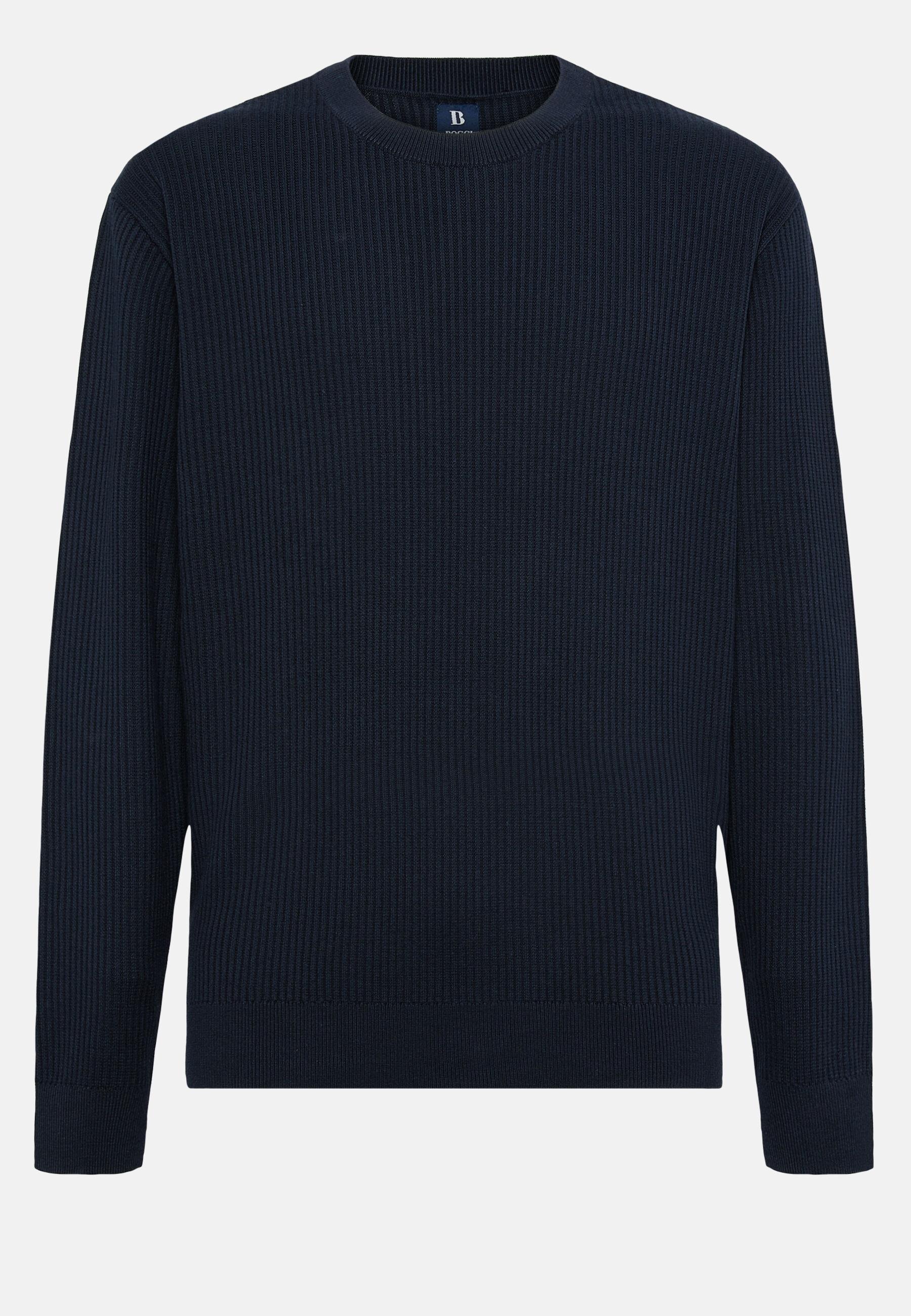Crew Neck Jumper In Cotton Navy, Navy blue, large image number 7