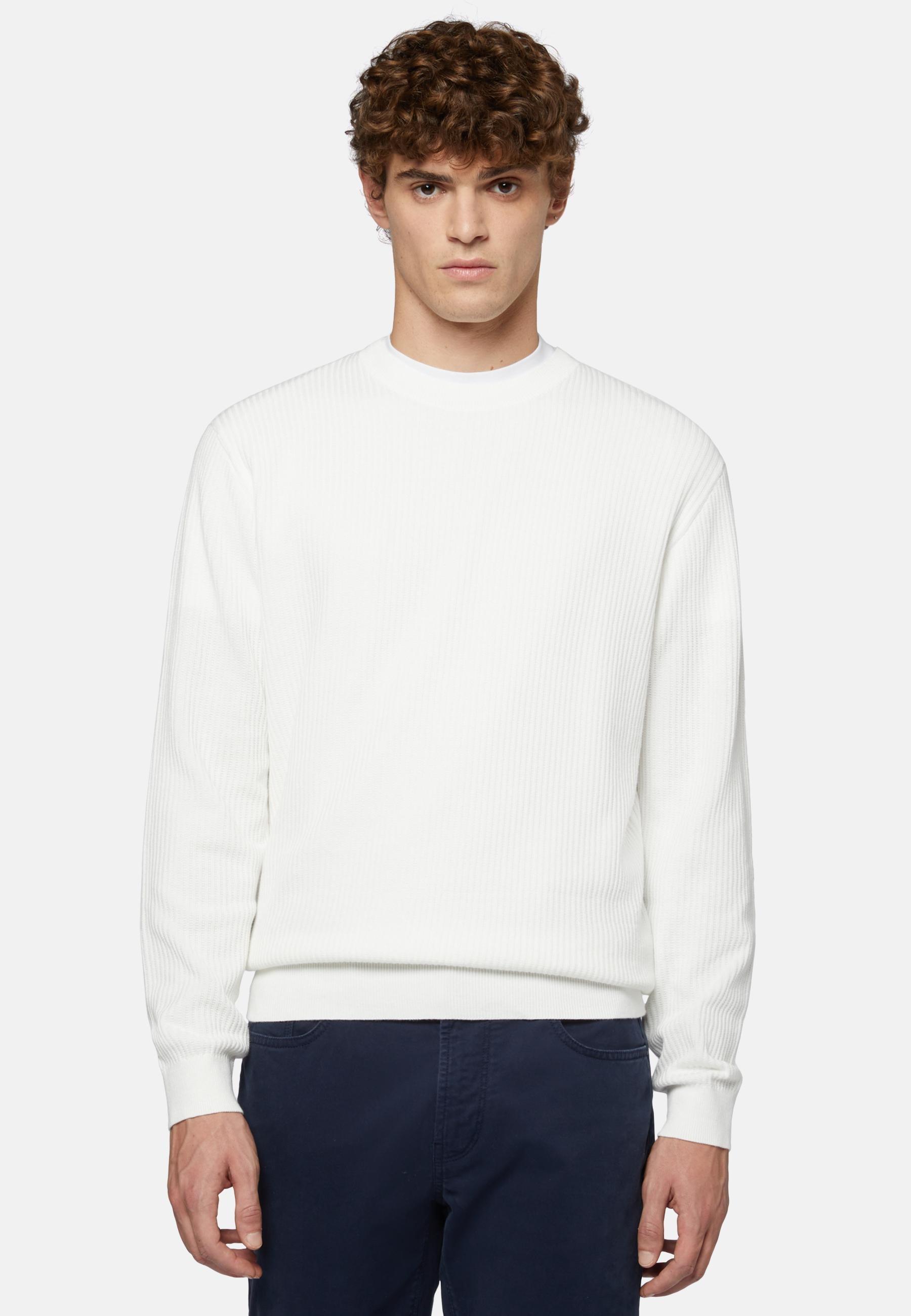Crew Neck Cotton Jumper White, White, medium