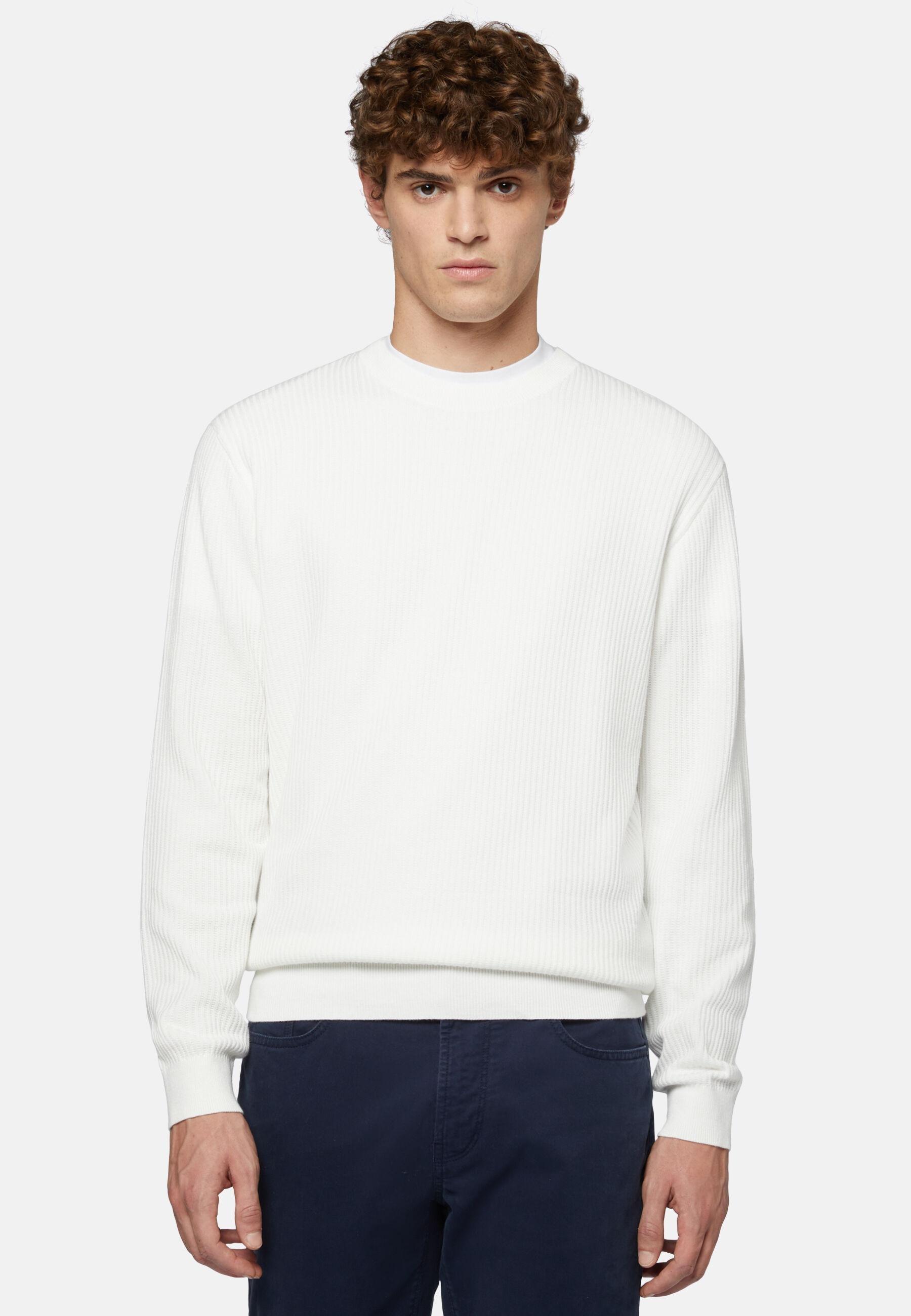 Crew Neck Cotton Jumper White, White, medium