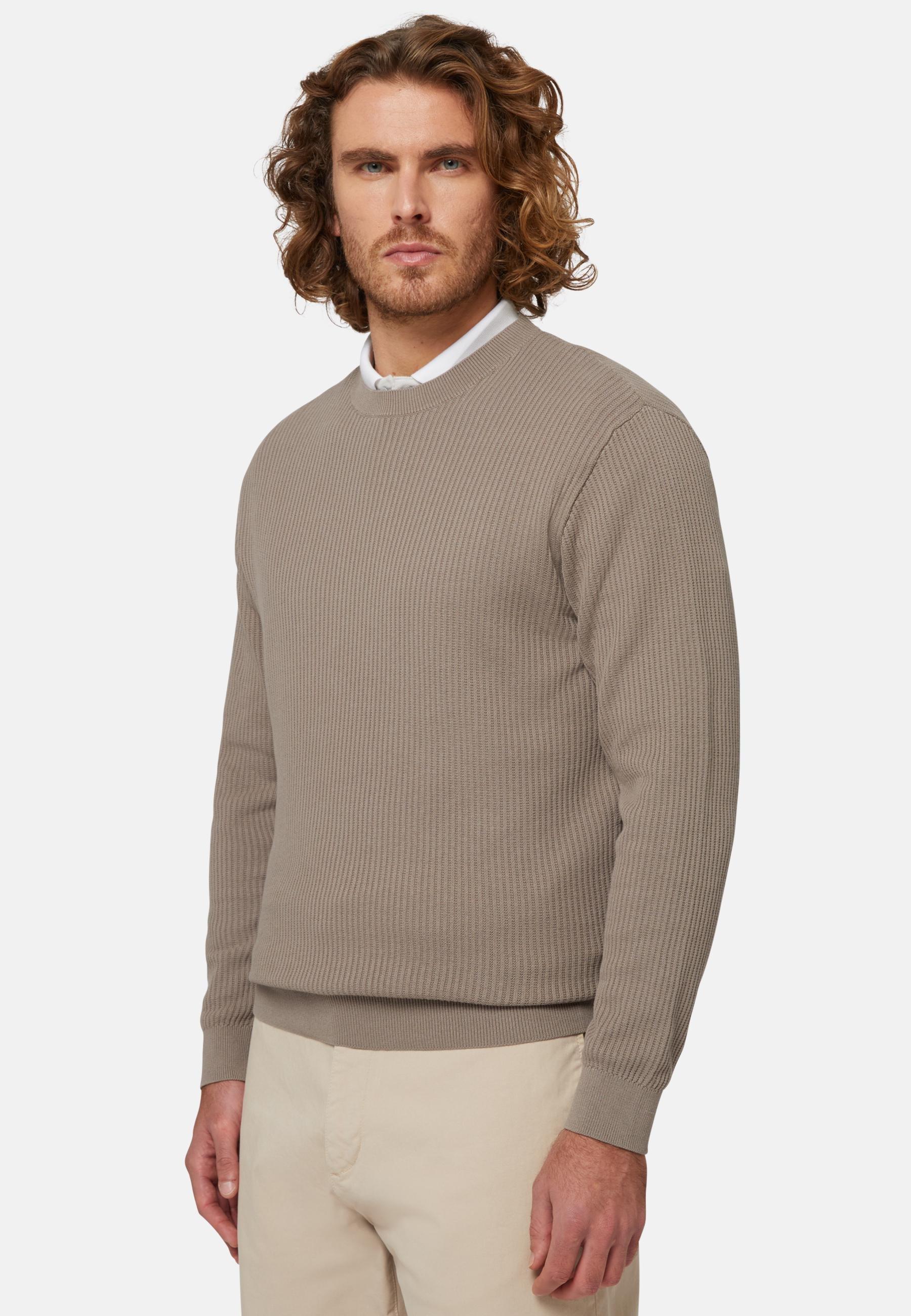 Crew Neck Cotton Jumper Brown, Taupe, medium