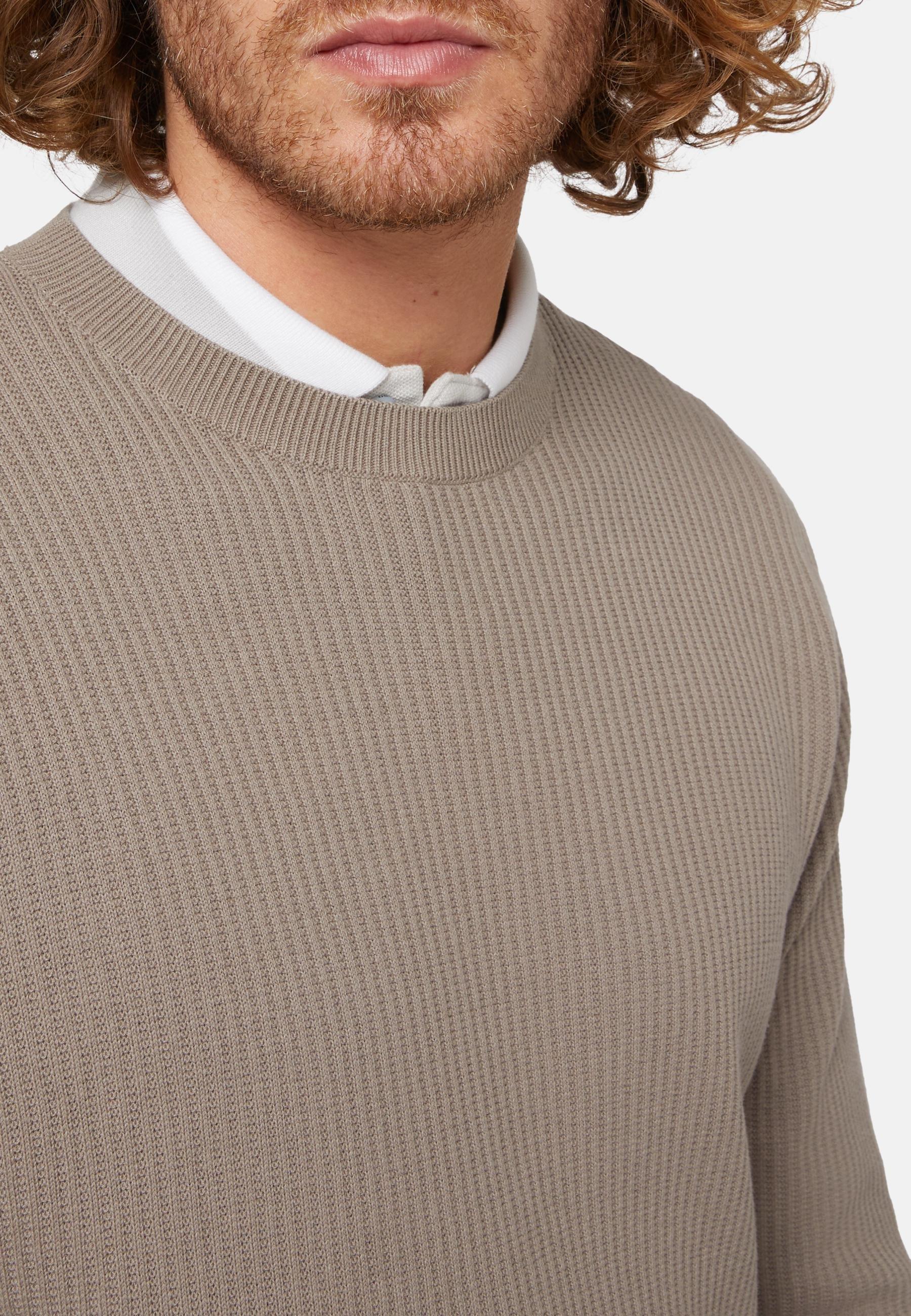Crew Neck Cotton Jumper Brown, Taupe, large image number 1