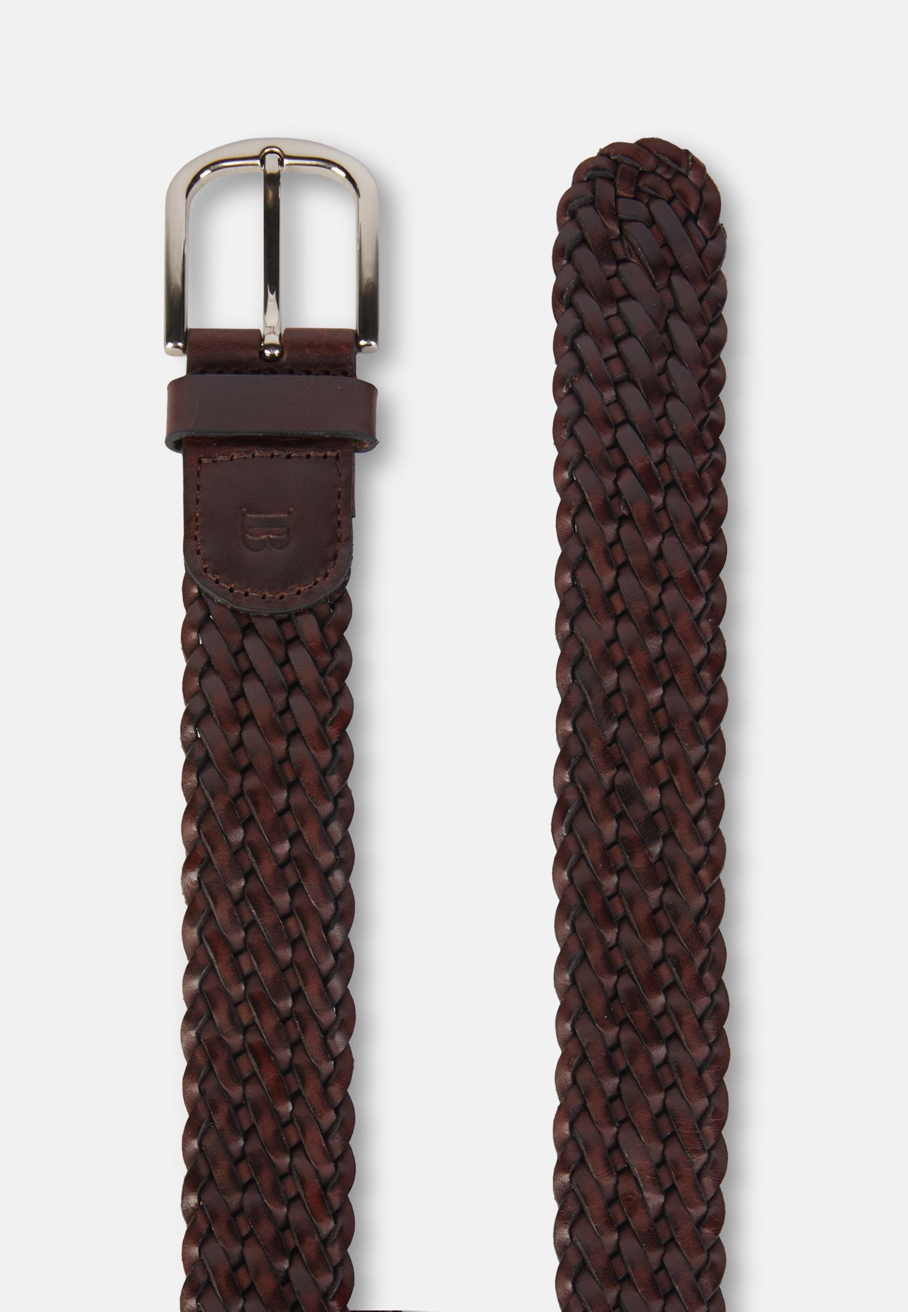 Woven Leather Belt Brown, Brown, large image number 0