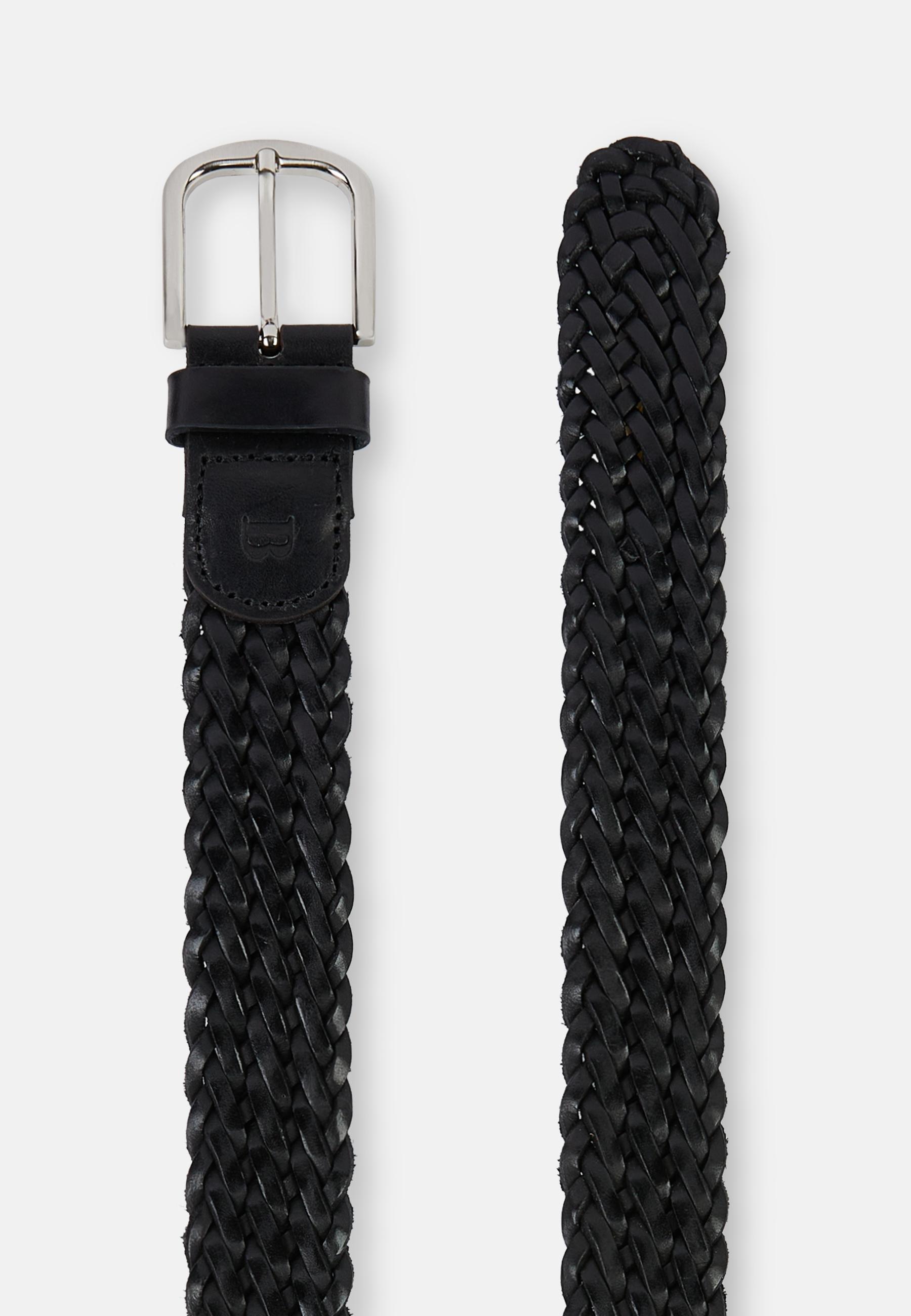 Woven Leather Belt Black, Black, large image number 0