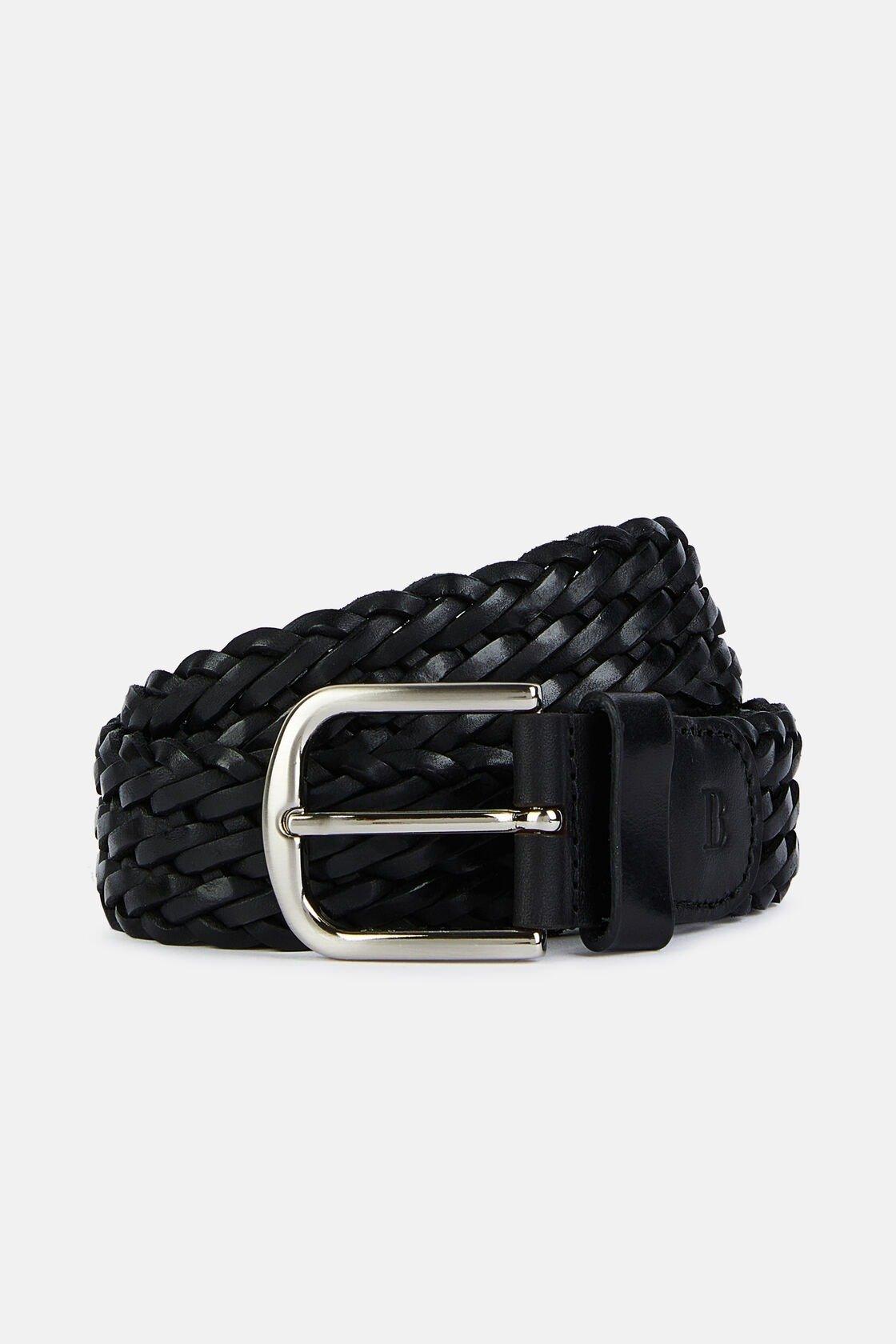 Woven Leather Belt Black, Black, large image number 1