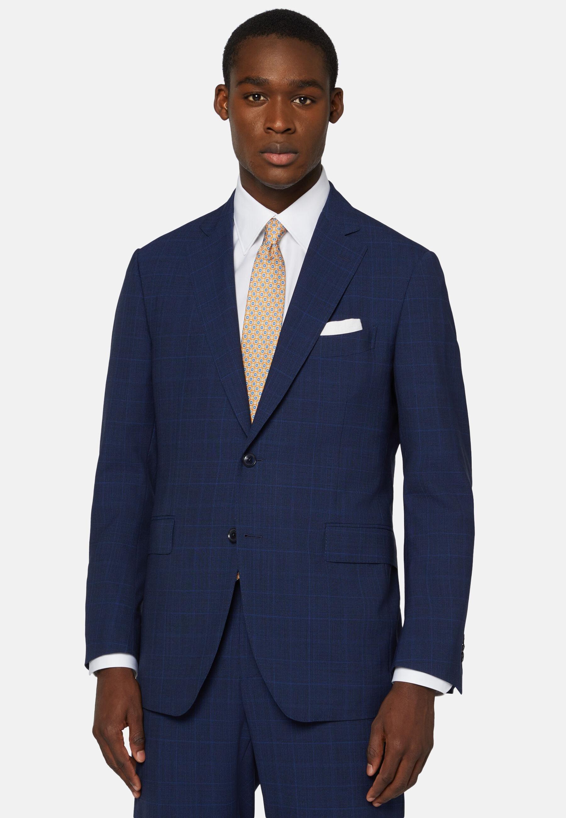 Super 130 Wool Check Suit Navy, Navy blue, large image number 0