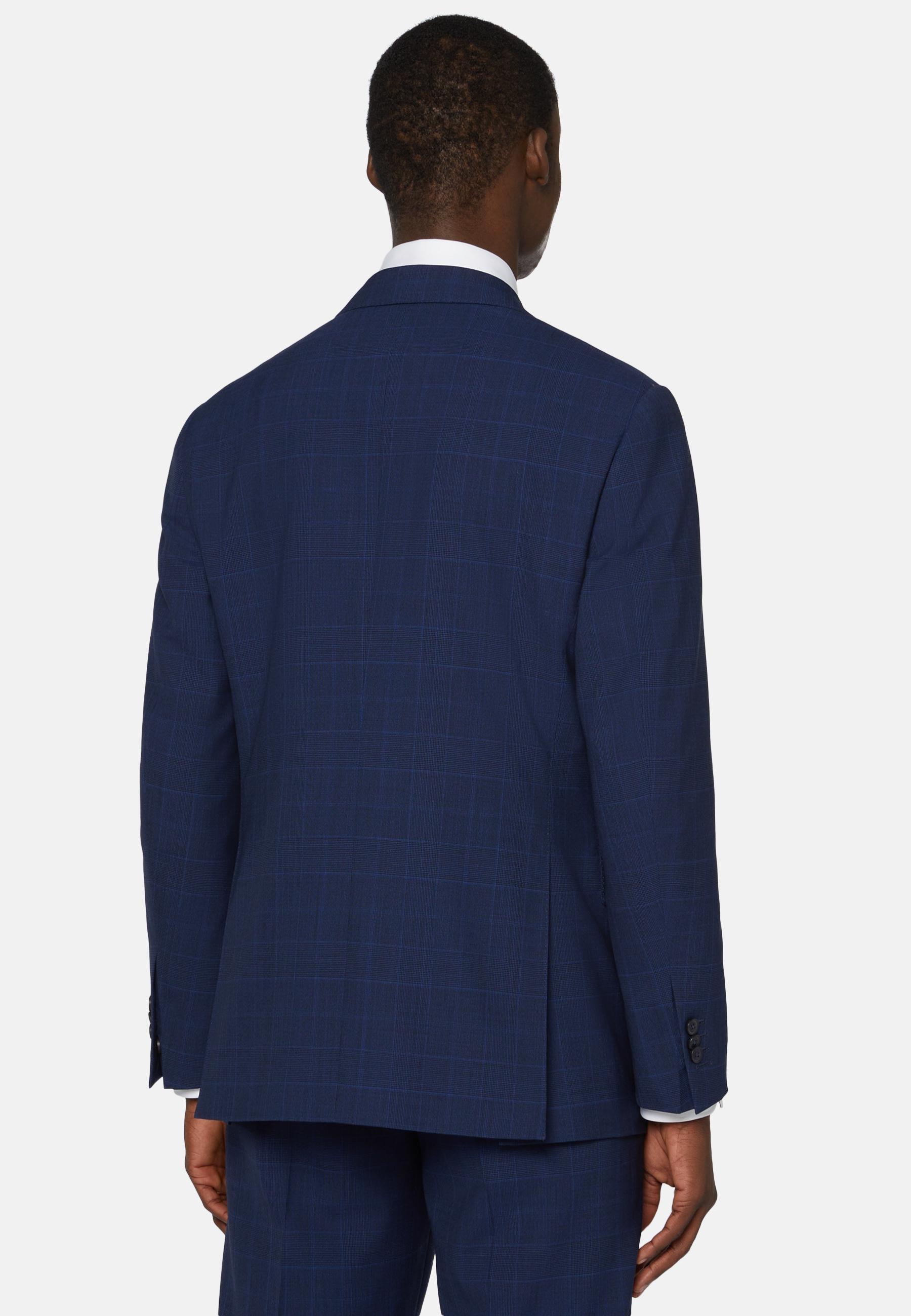 Super 130 Wool Check Suit Navy, , large image number 1