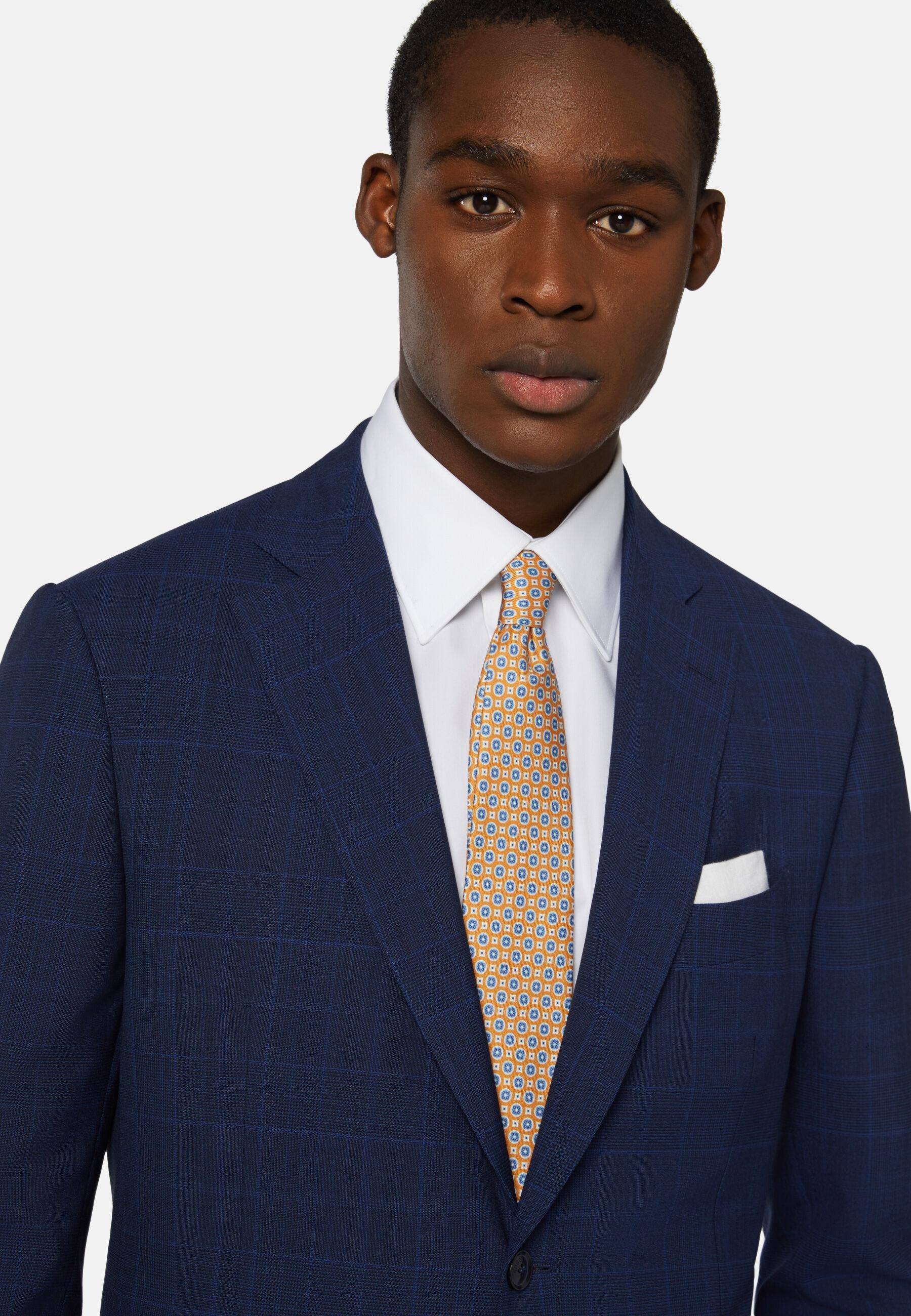 Super 130 Wool Check Suit Navy, Navy blue, medium