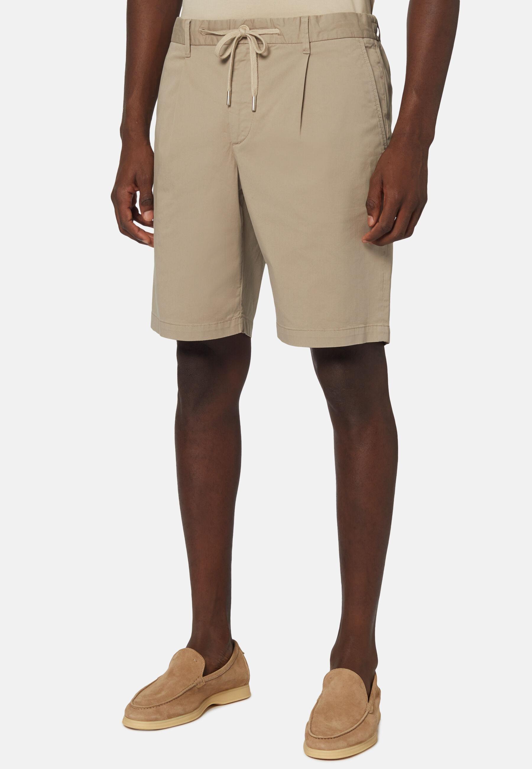 Stretch Cotton Summer Bermuda Shorts Beige, Taupe, medium