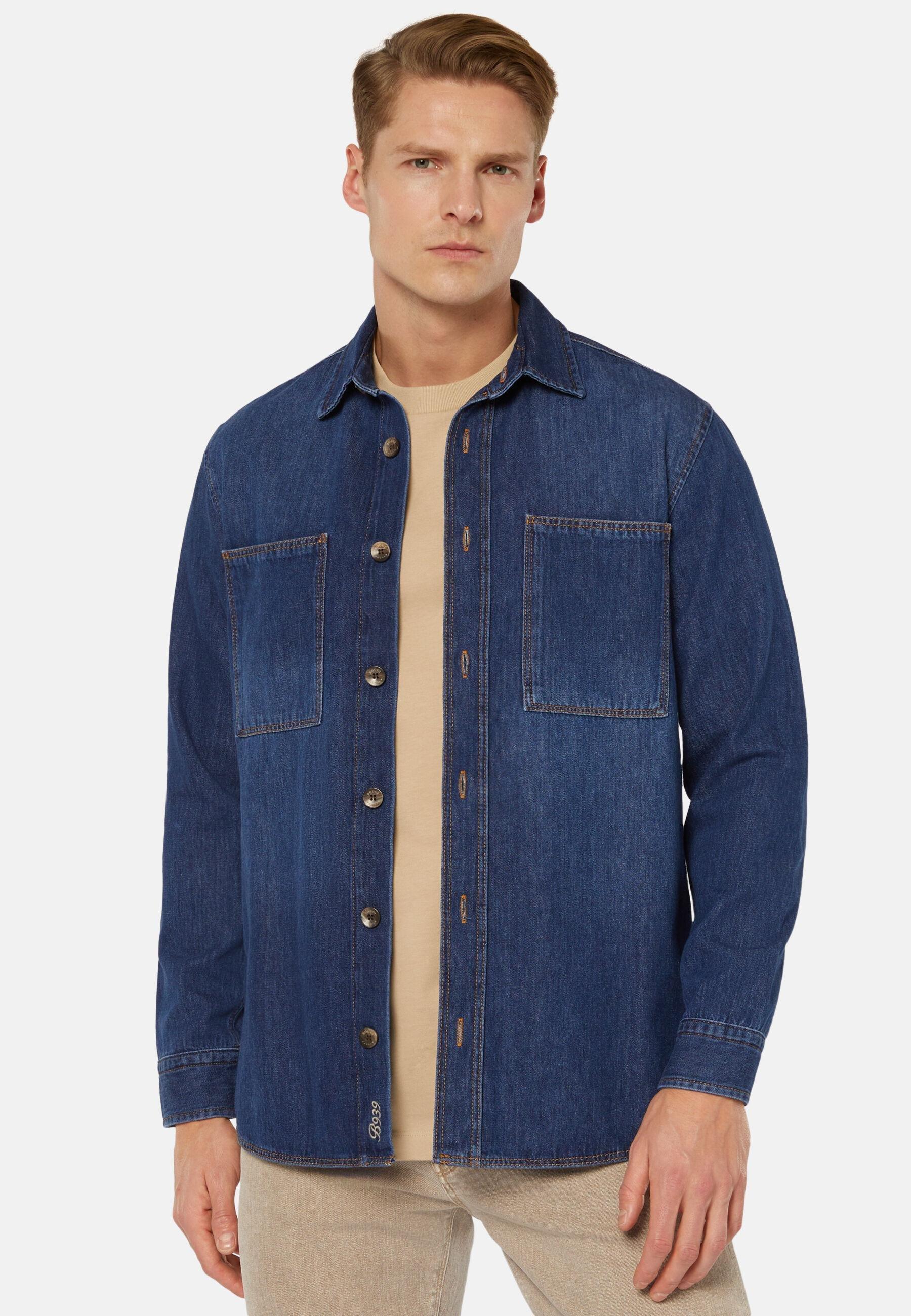 Cotton Denim Overshirt Navy, Medium Blue, large image number 0