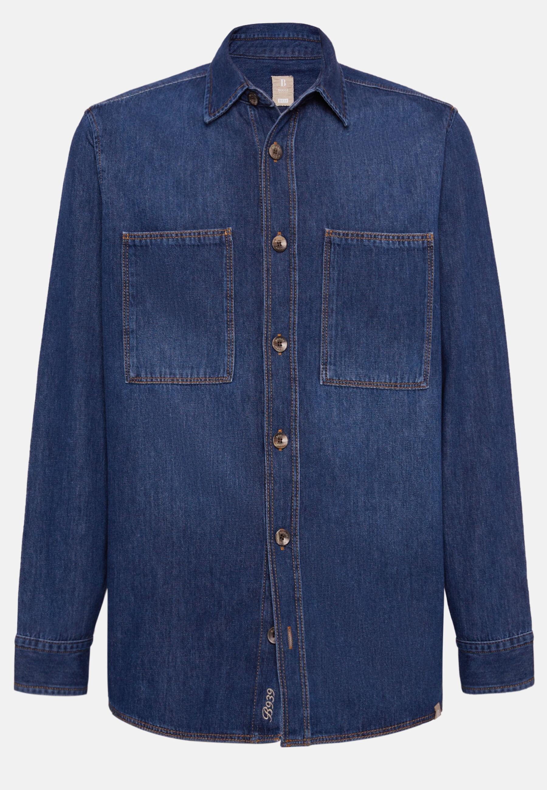 Cotton Denim Overshirt Navy, Medium Blue, large image number 4