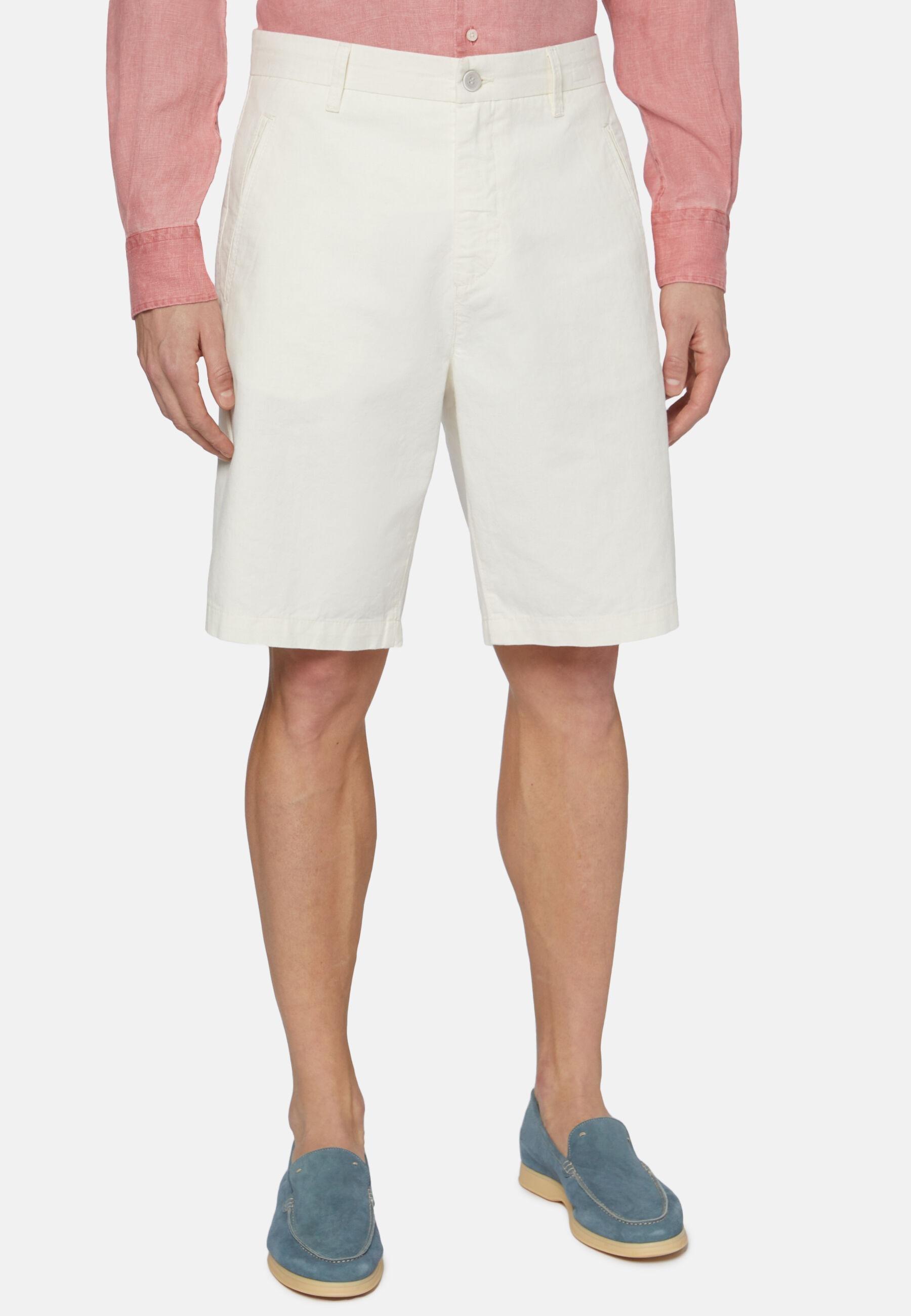 Cotton Linen Bermuda Shorts White, White, medium